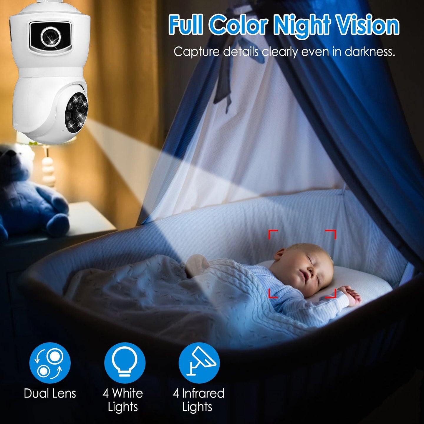 360° WiFi Light Bulb Security Camera with Two-Way Audio & Motion Detection