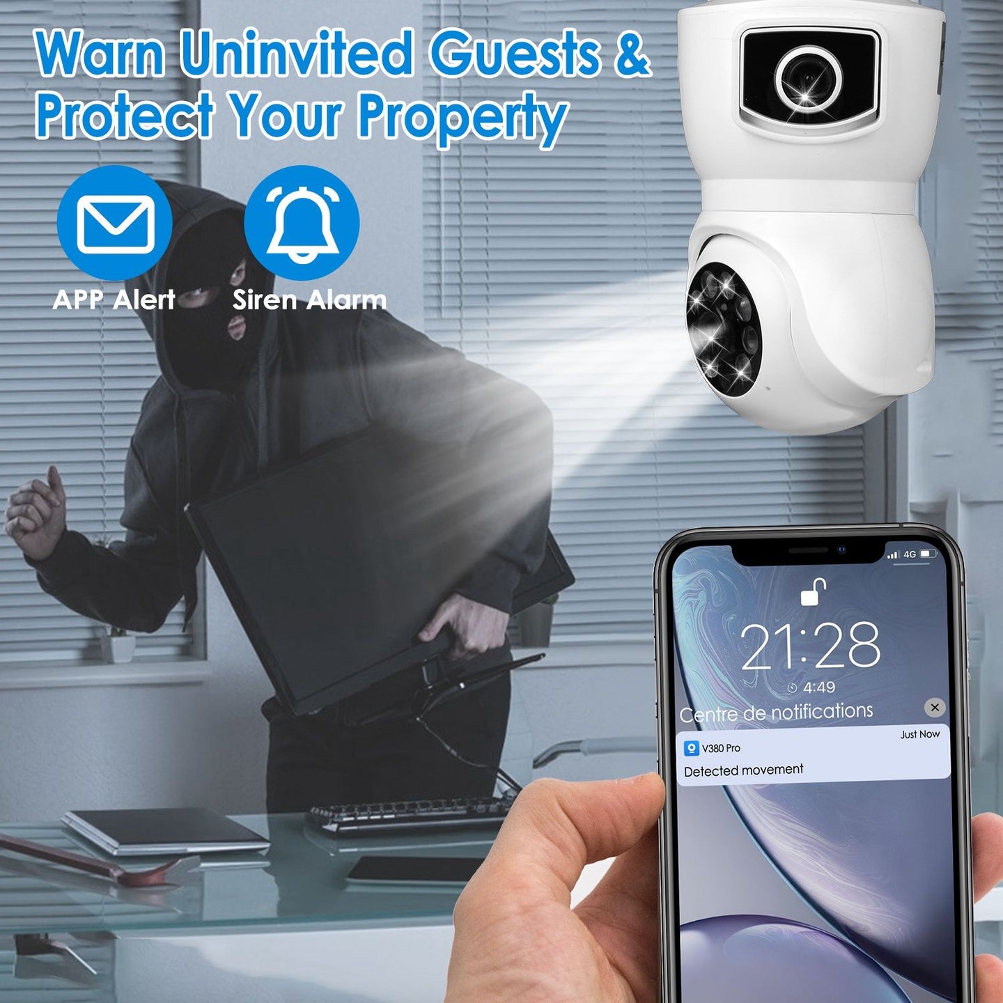 360° WiFi Light Bulb Security Camera with Two-Way Audio & Motion Detection