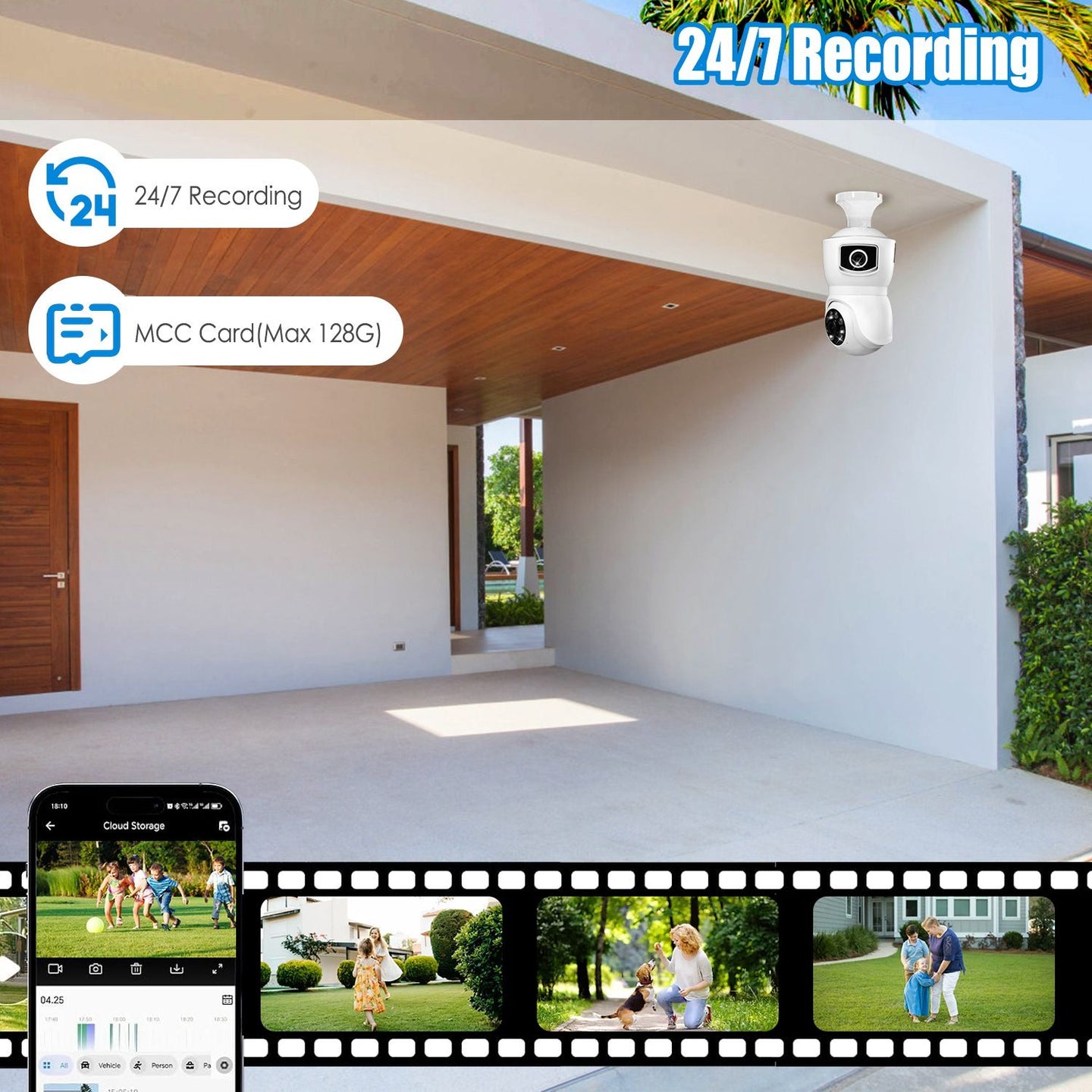 360° WiFi Light Bulb Security Camera with Two-Way Audio & Motion Detection