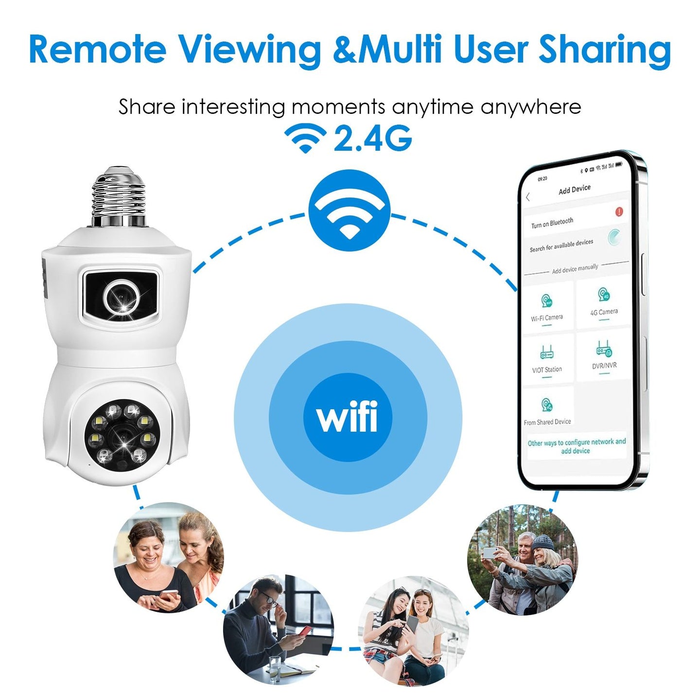360° WiFi Light Bulb Security Camera with Two-Way Audio & Motion Detection