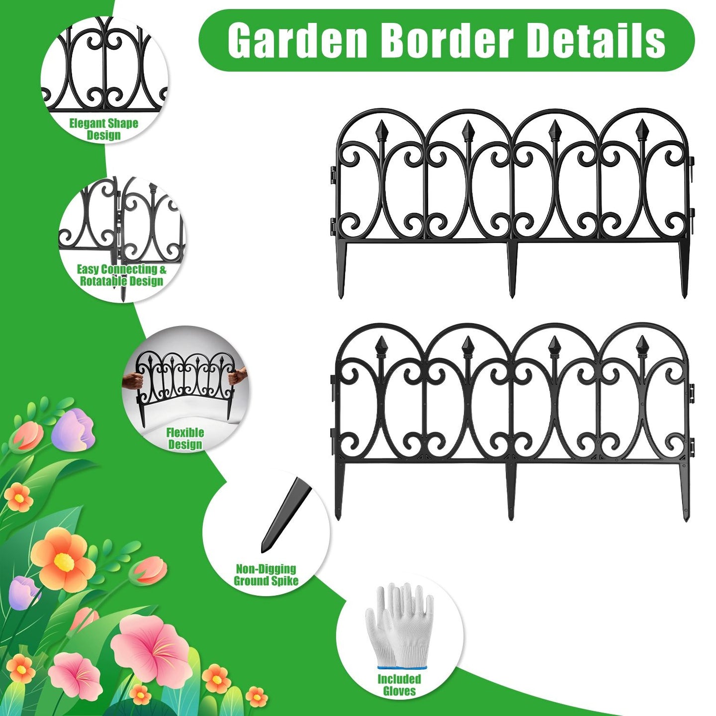 10 Pack Flexible Garden Edging, 19.3FT Interlocking PP Landscape Border with Angle Adjustable Panels, Weather Resistant No Dig Lawn Fence for Flower Bed Pathway Yard Decor