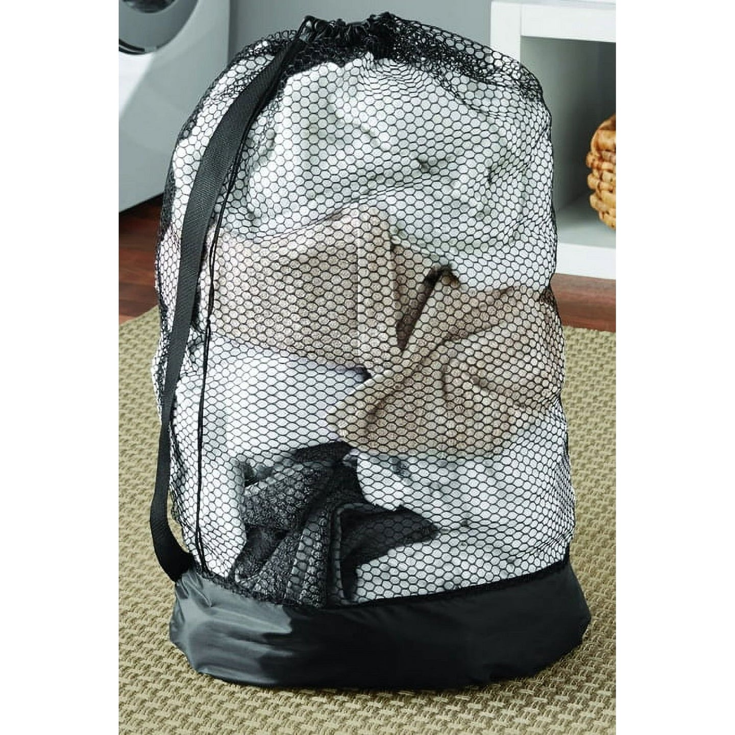 5-Pack Heavy-Duty Black Mesh Laundry Bags with Carry Strap – 24 x 36 in