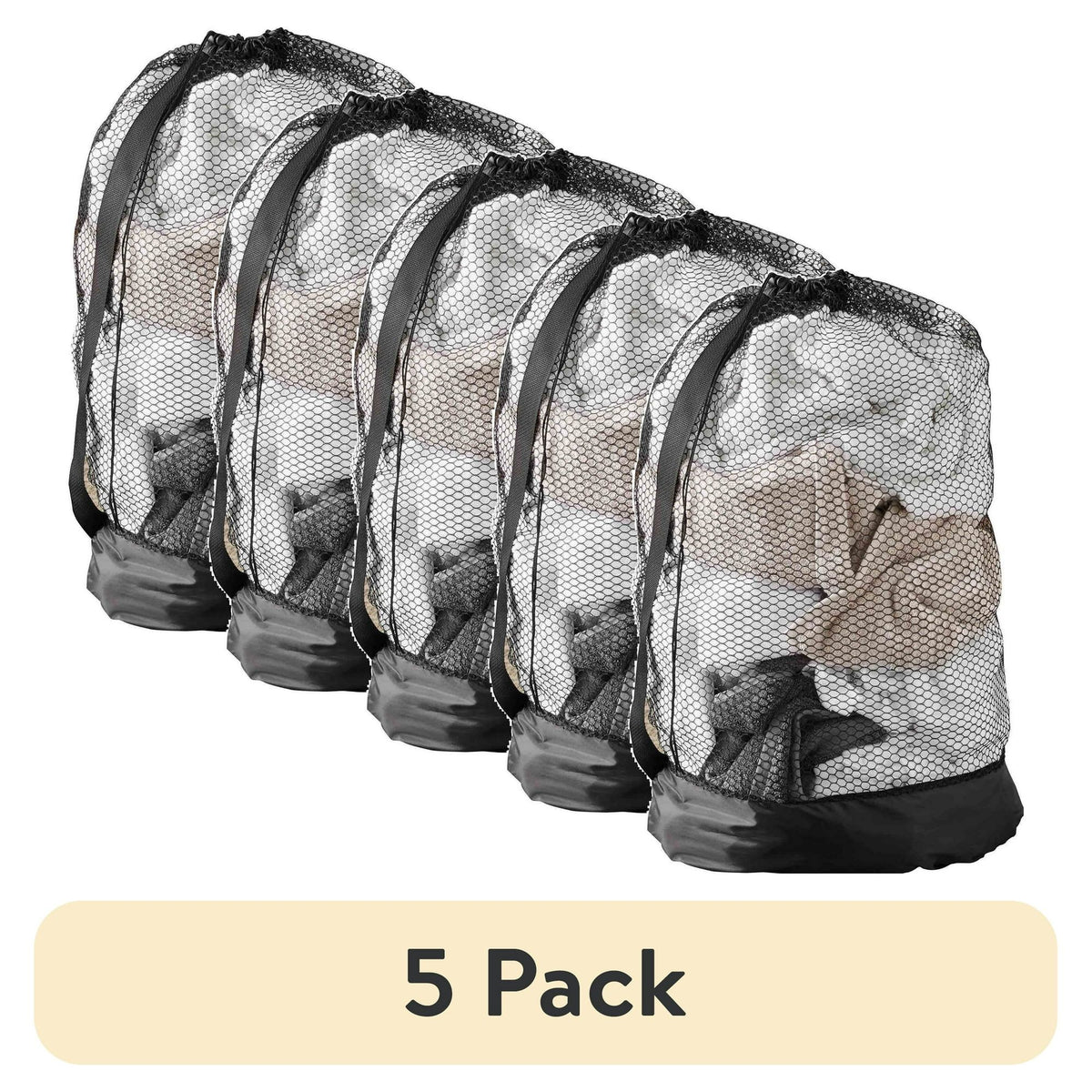 5-Pack Heavy-Duty Black Mesh Laundry Bags with Carry Strap – 24 x 36 in
