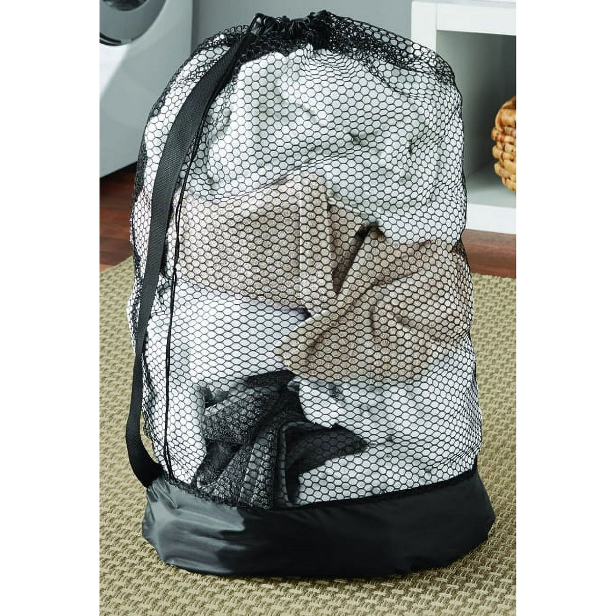5-Pack Heavy-Duty Black Mesh Laundry Bags with Carry Strap – 24 x 36 in