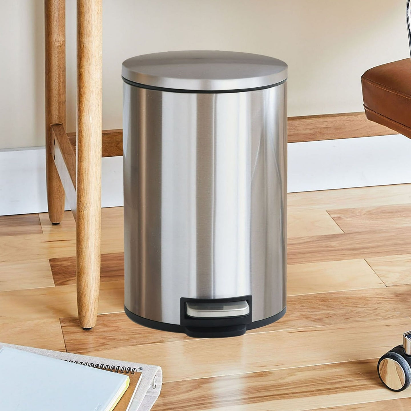 3.1 Gallon Stainless Steel Step Trash Can – Bathroom & Kitchen Garbage Bin, Silver
