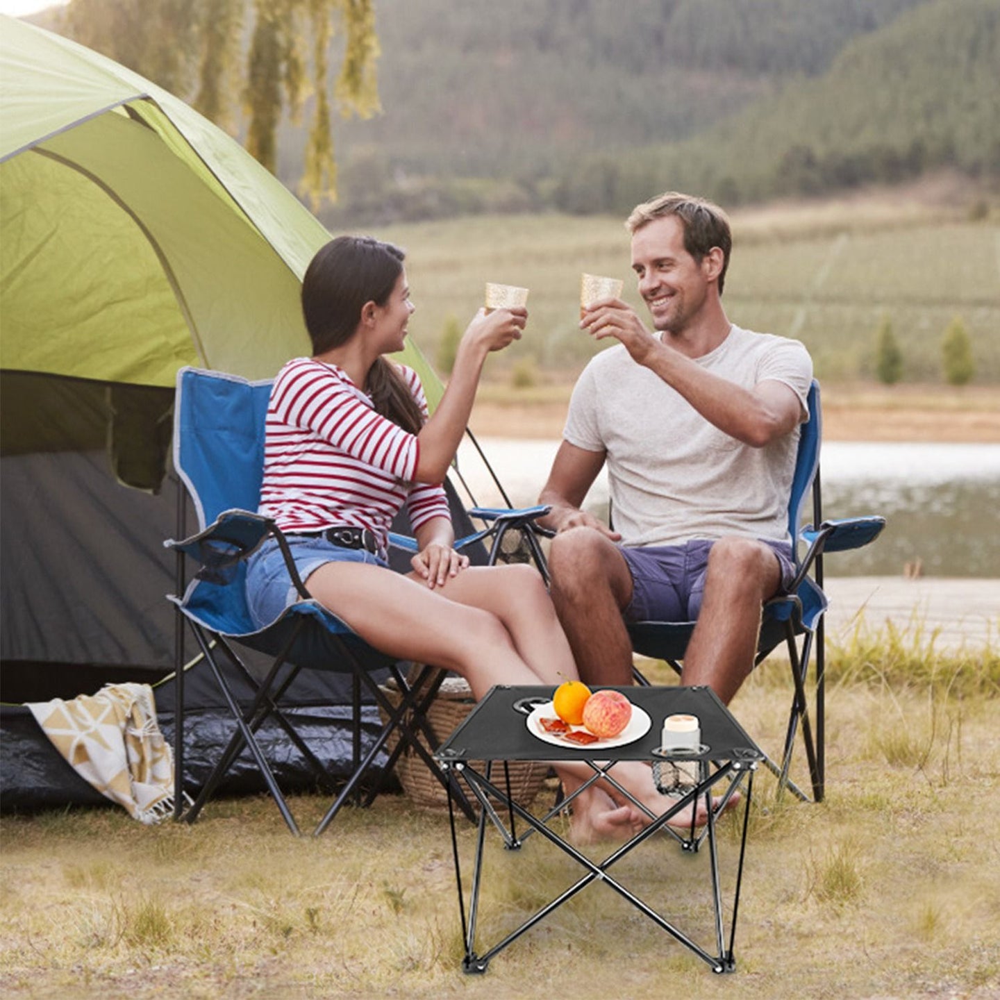 Portable Folding Camp Table 18.5" – Ultralight Mini Picnic Table w/ Cup Holders