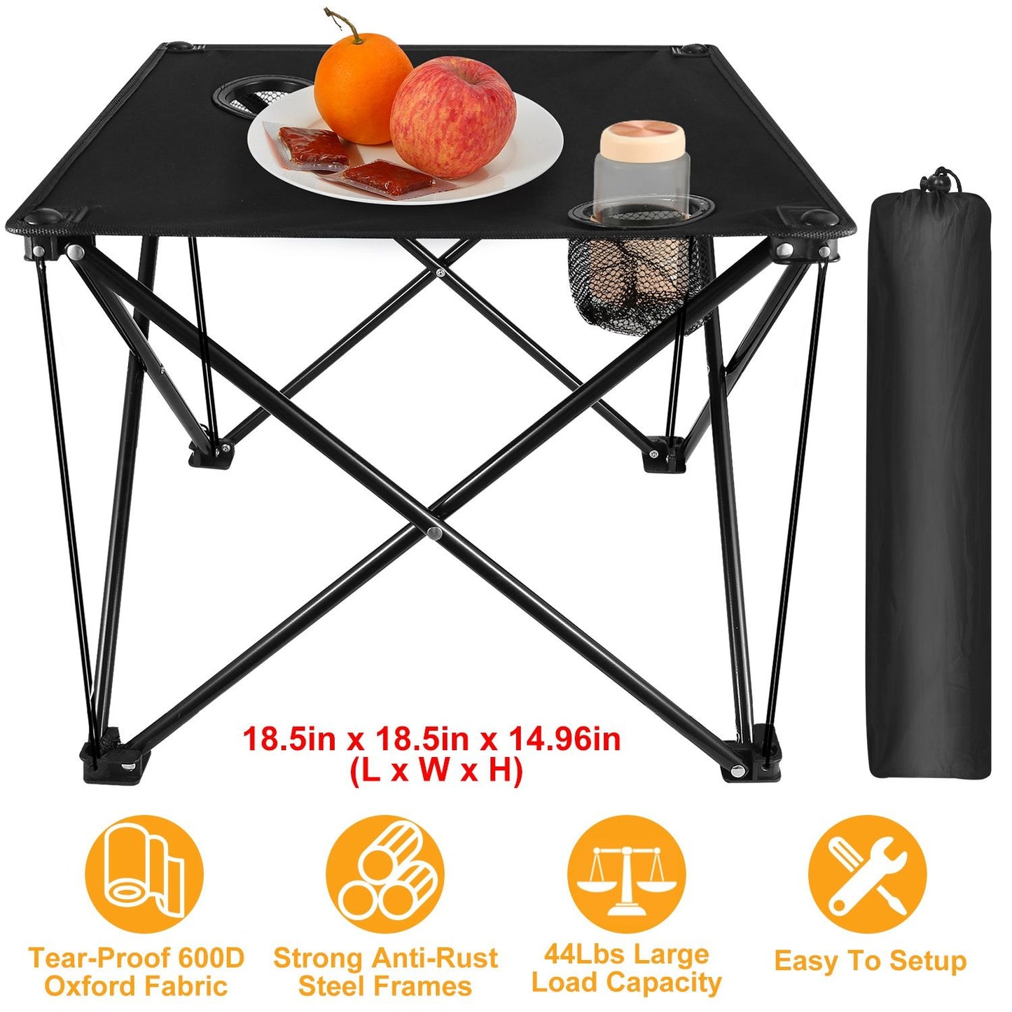 Portable Folding Camp Table 18.5" – Ultralight Mini Picnic Table w/ Cup Holders