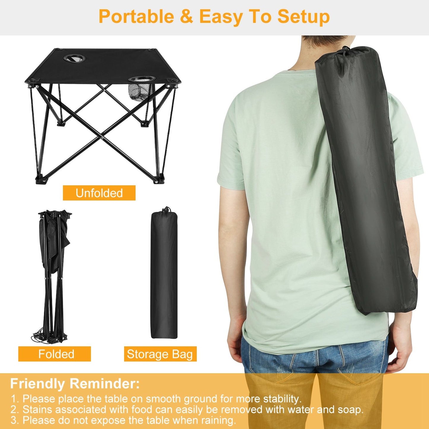 Portable Folding Camp Table 18.5" – Ultralight Mini Picnic Table w/ Cup Holders