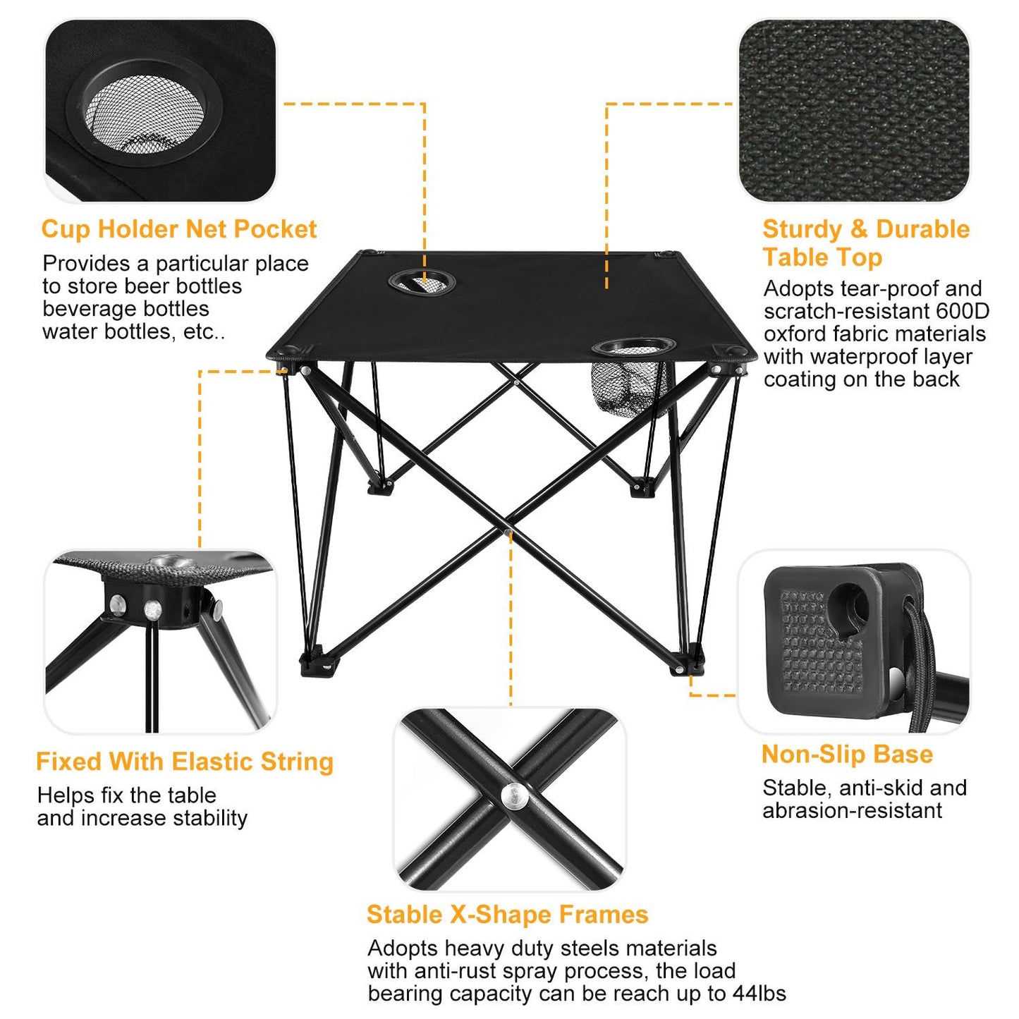Portable Folding Camp Table 18.5" – Ultralight Mini Picnic Table w/ Cup Holders