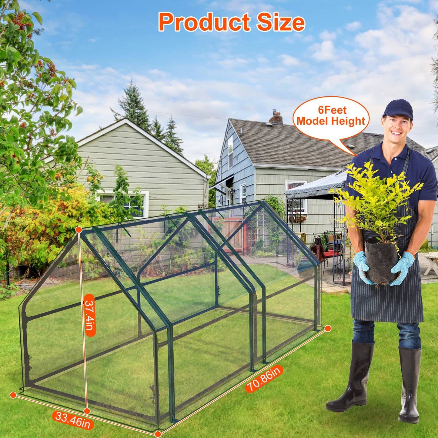 Portable Walk-in Greenhouse 71"x33"x37" – Outdoor Garden Plant House w/ PVC Cover & Iron Frame, Roll-Up Zipper Door, UV & Rust-Resistant