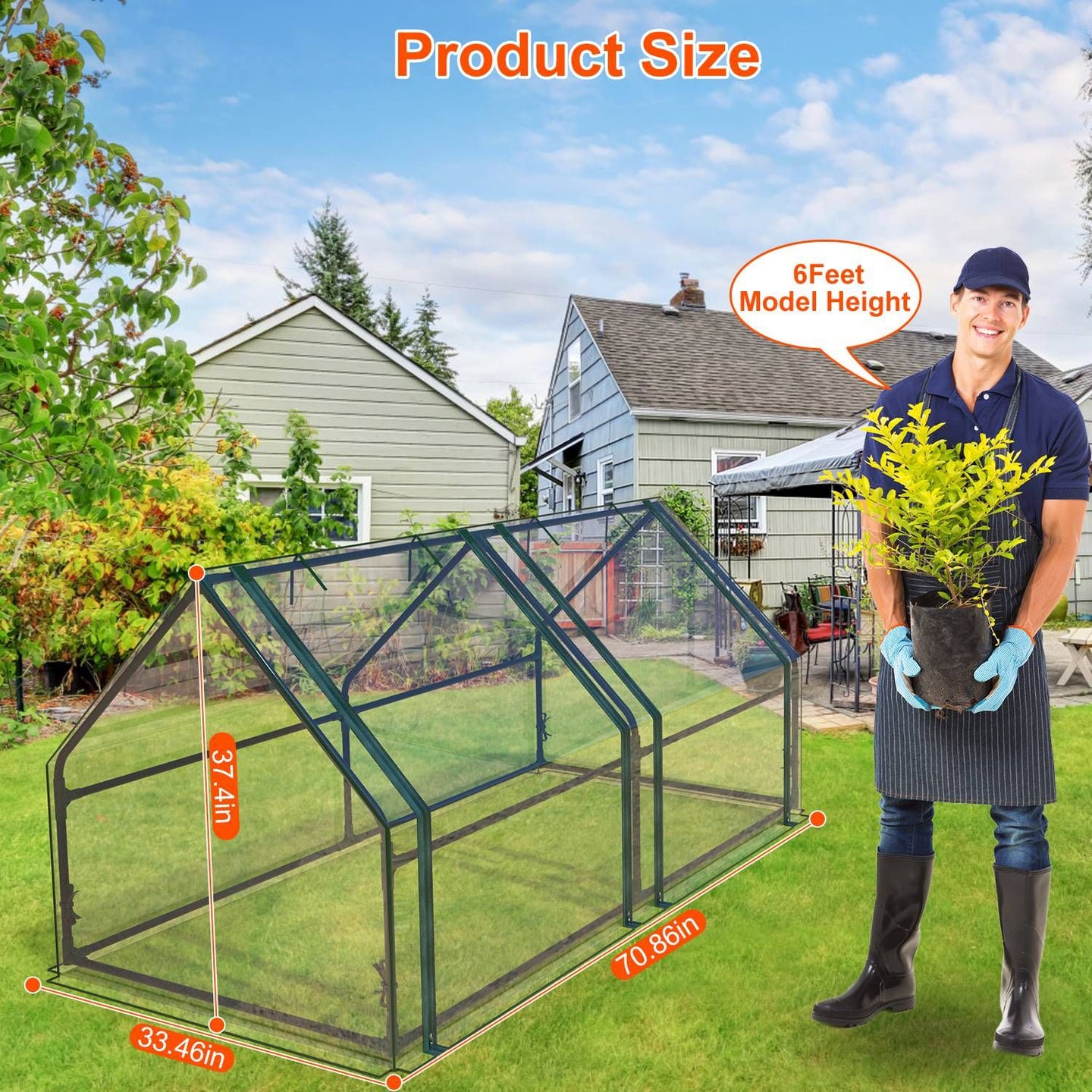 Portable Walk-in Greenhouse 71"x33"x37" – Outdoor Garden Plant House w/ PVC Cover & Iron Frame, Roll-Up Zipper Door, UV & Rust-Resistant