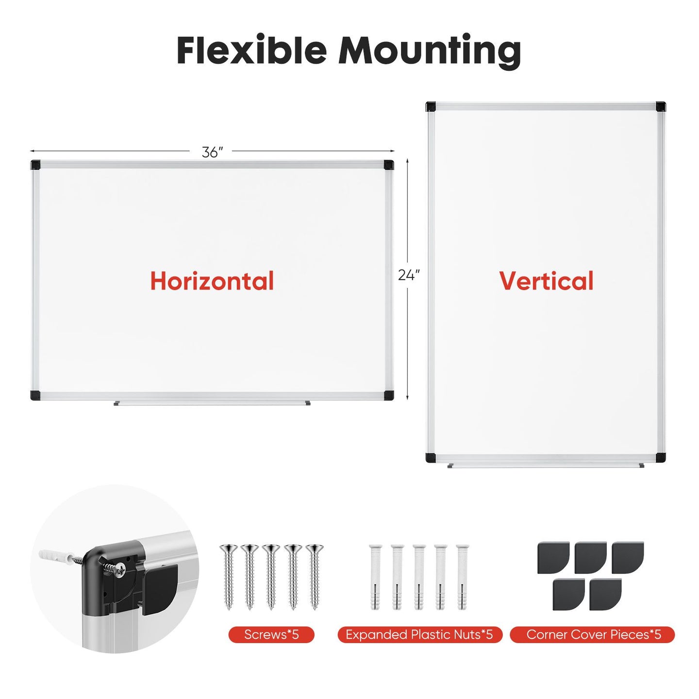36x24" Magnetic Dry Erase Board - Silver Aluminum Frame Whiteboard