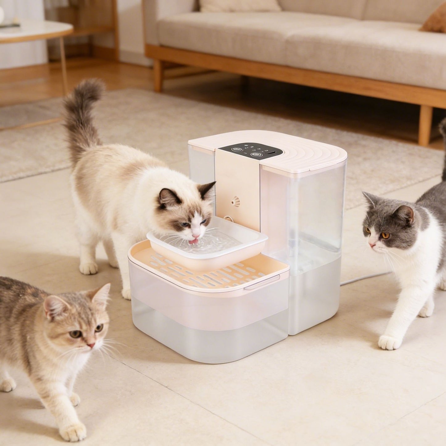 Cordless Pet Water Fountain, 4.5L Large Dual Tank Automatic Dog & Cat Dispenser