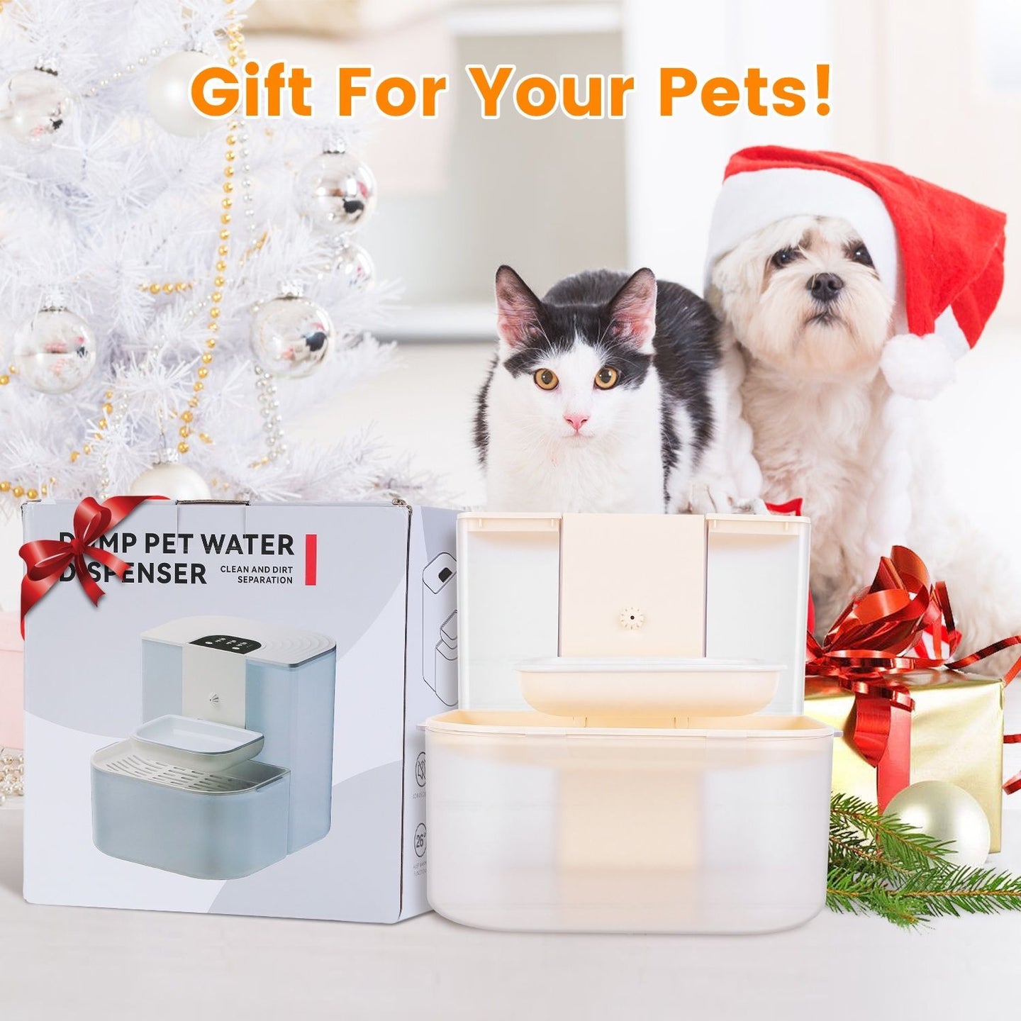Cordless Pet Water Fountain, 4.5L Large Dual Tank Automatic Dog & Cat Dispenser
