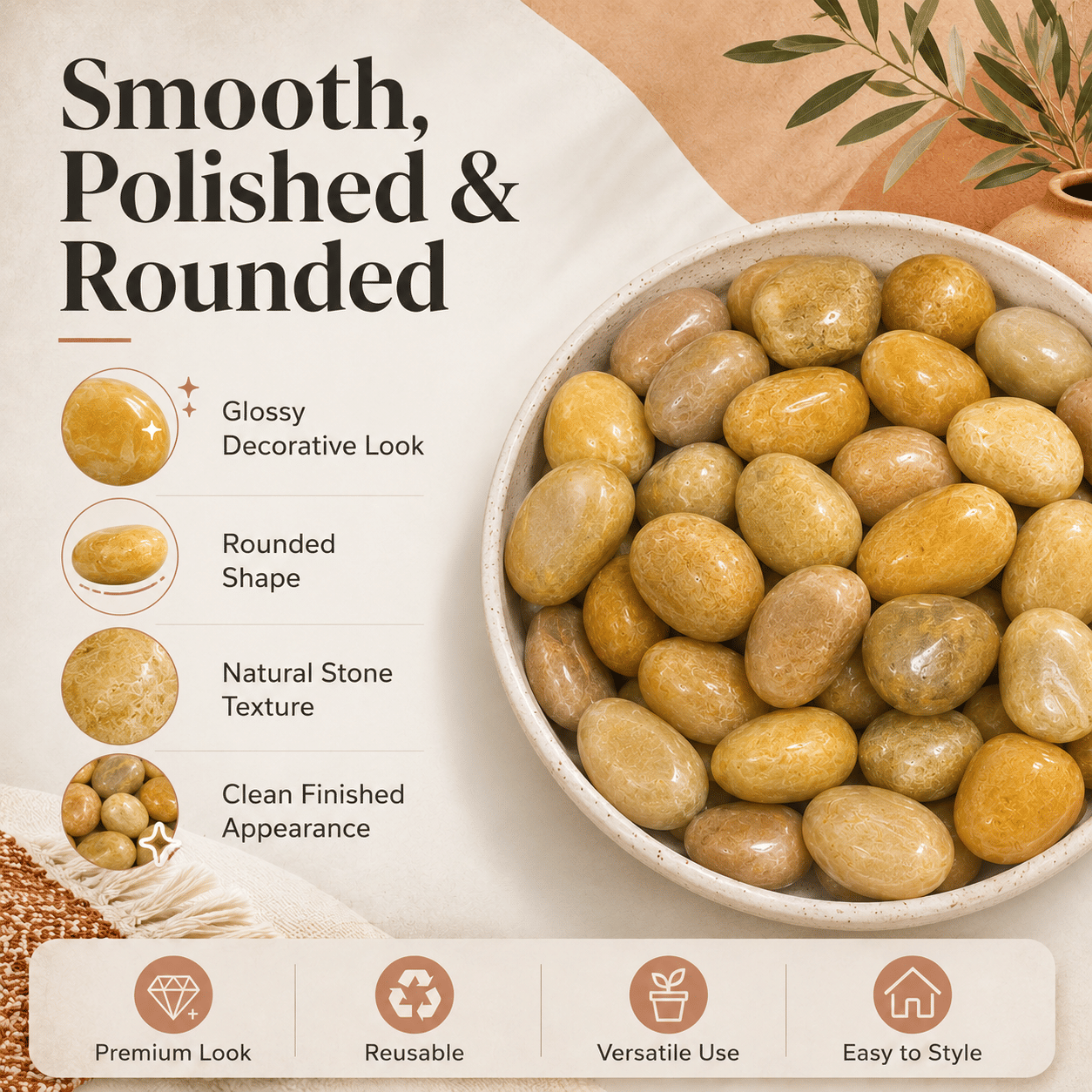 38 lbs White River Rocks, 2-3 inch Polished Pebbles - Versatile for indoor/outdoor use. Ideal for plant decor, vases, aquariums, and creating serene garden landscapes.