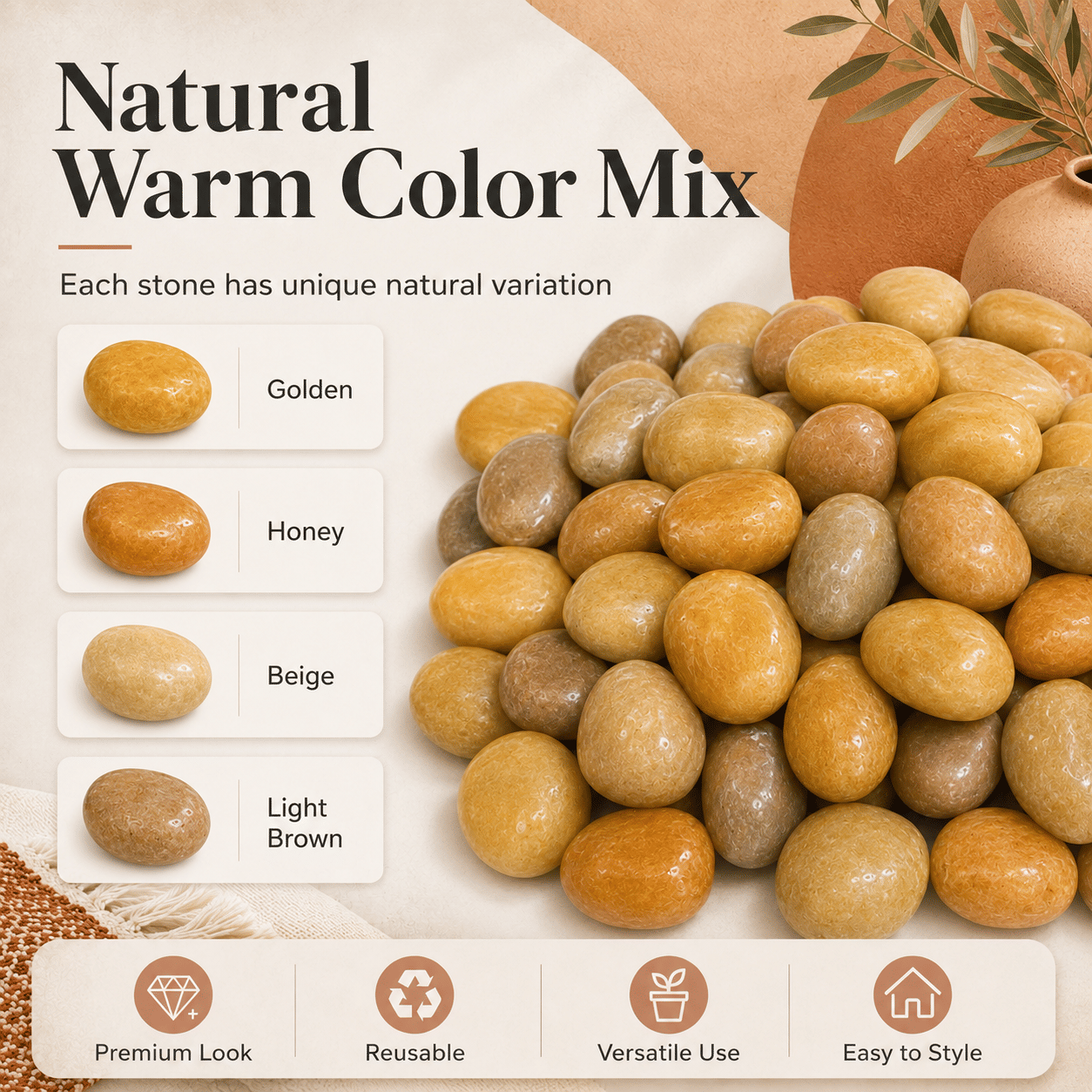 38 lbs White River Rocks, 2-3 inch Polished Pebbles - Versatile for indoor/outdoor use. Ideal for plant decor, vases, aquariums, and creating serene garden landscapes.