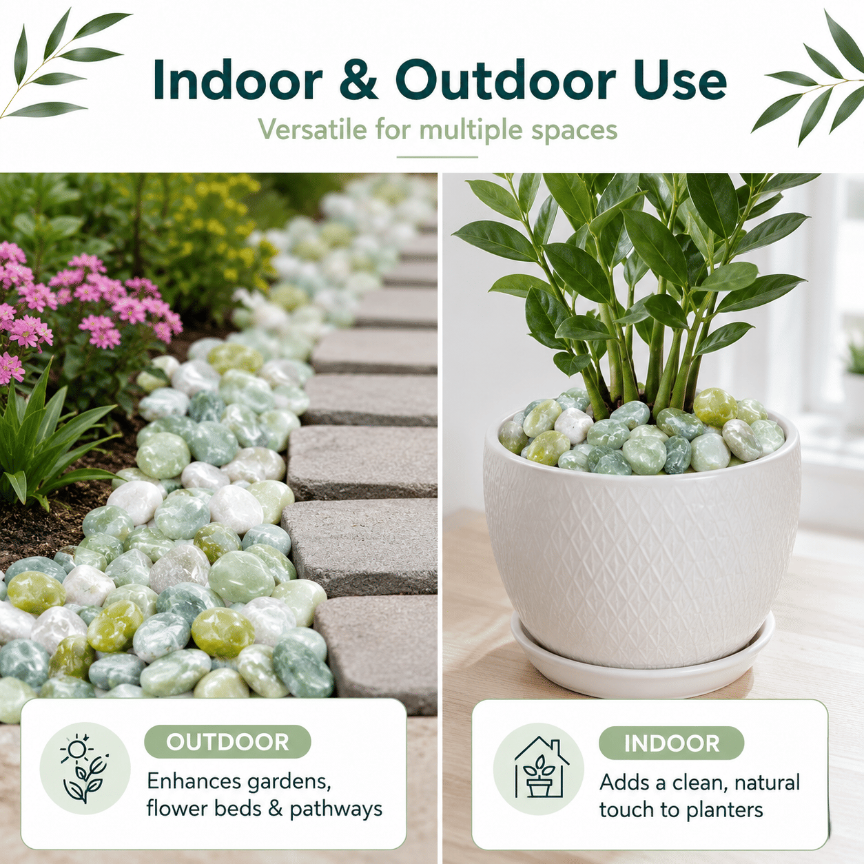 38 lbs White River Rocks, 2-3 inch Polished Pebbles - Versatile for indoor/outdoor use. Ideal for plant decor, vases, aquariums, and creating serene garden landscapes.