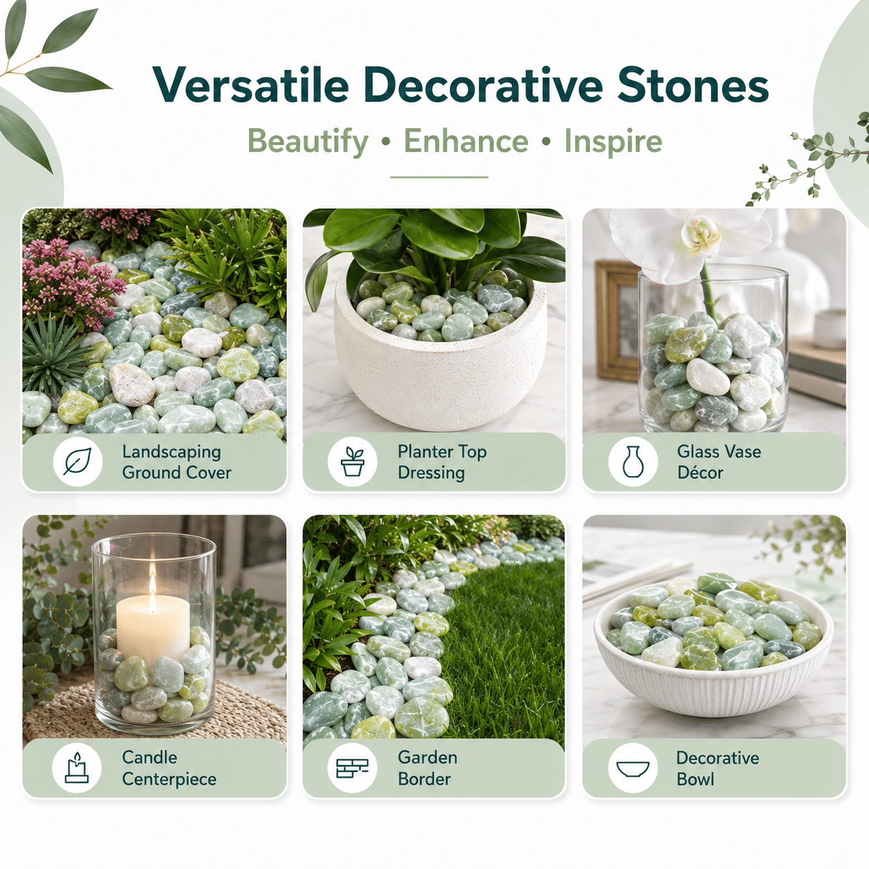 38 lbs White River Rocks, 2-3 inch Polished Pebbles - Versatile for indoor/outdoor use. Ideal for plant decor, vases, aquariums, and creating serene garden landscapes.