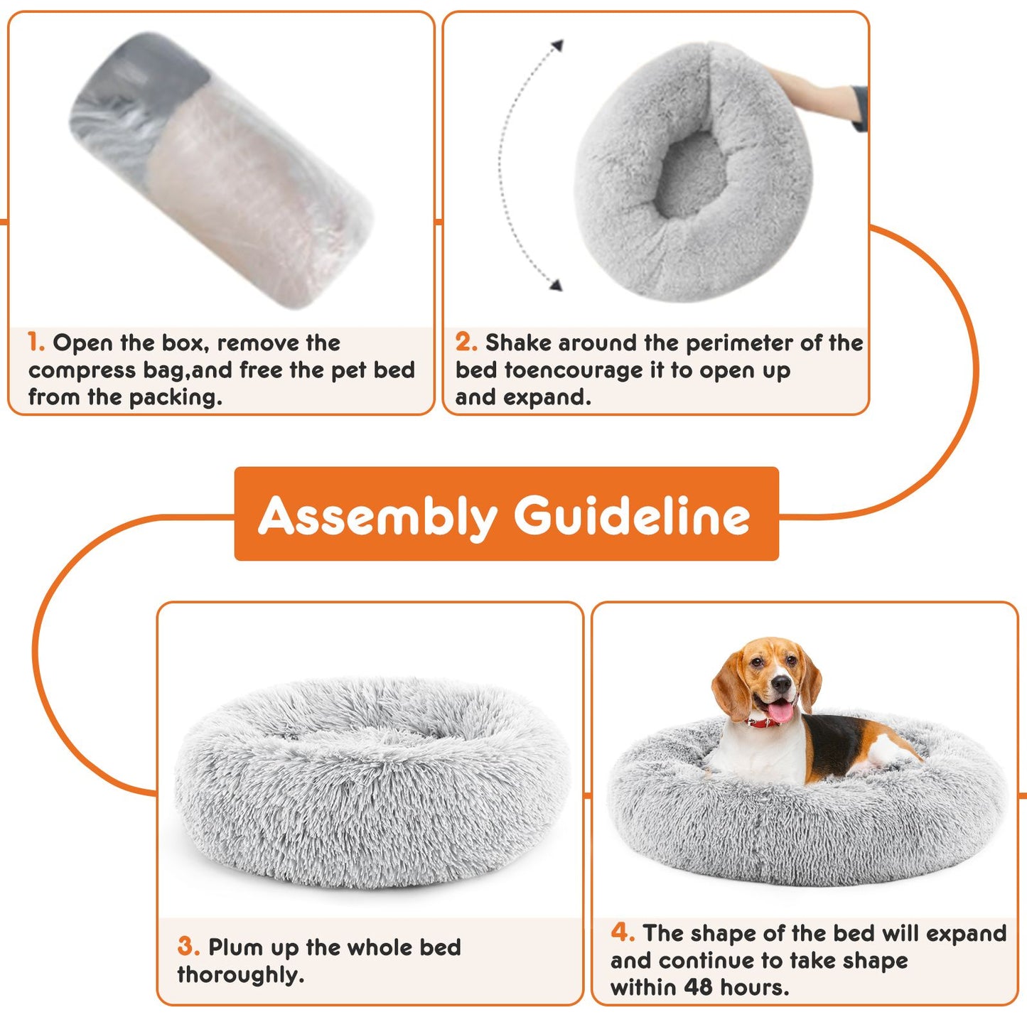 24 Inch Anti-Slip Round Fluffy Plush Faux Fur Cat Bed, Fits up to 25 lbs Pets