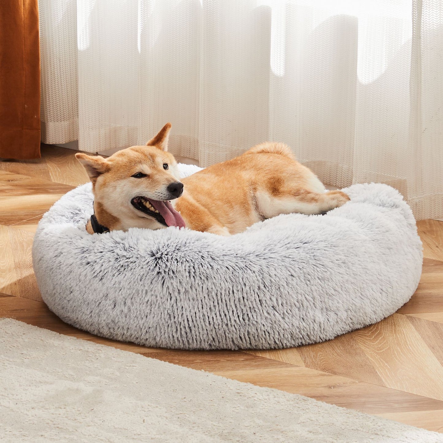 24 Inch Anti-Slip Round Fluffy Plush Faux Fur Cat Bed, Fits up to 25 lbs Pets