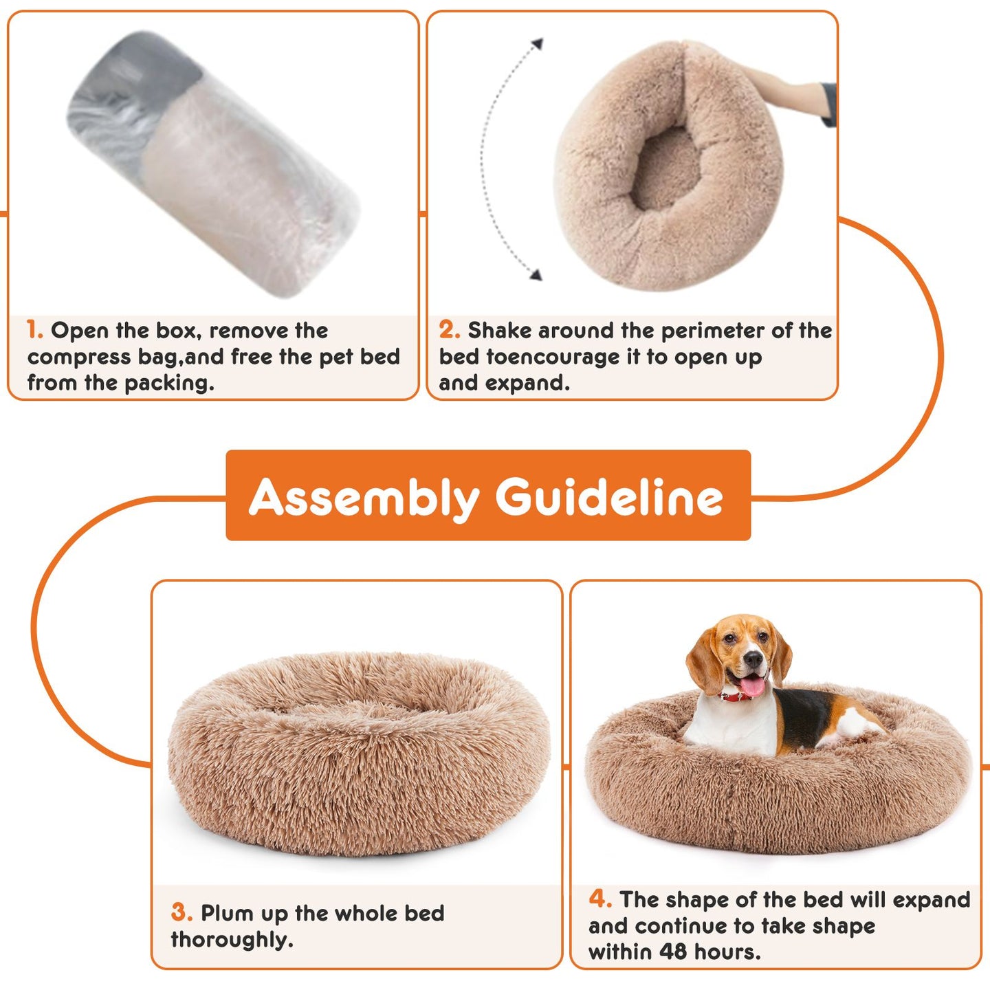 24 Inch Anti-Slip Round Fluffy Plush Faux Fur Cat Bed, Fits up to 25 lbs Pets