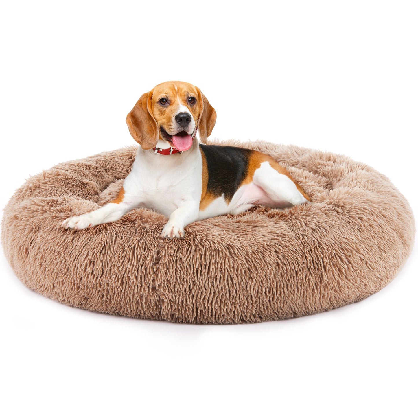24 Inch Anti-Slip Round Fluffy Plush Faux Fur Cat Bed, Fits up to 25 lbs Pets