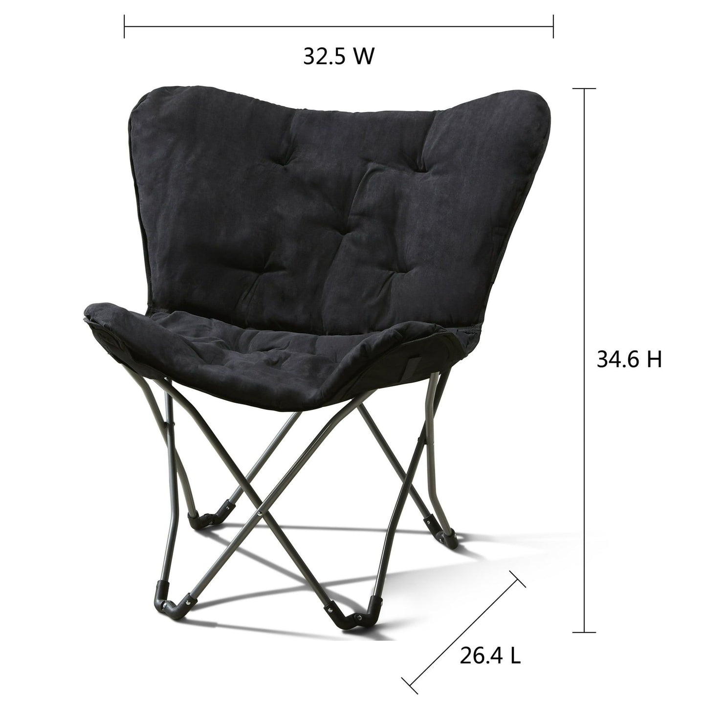 Micro Suede Fabric Butterfly Folding Chair, Black