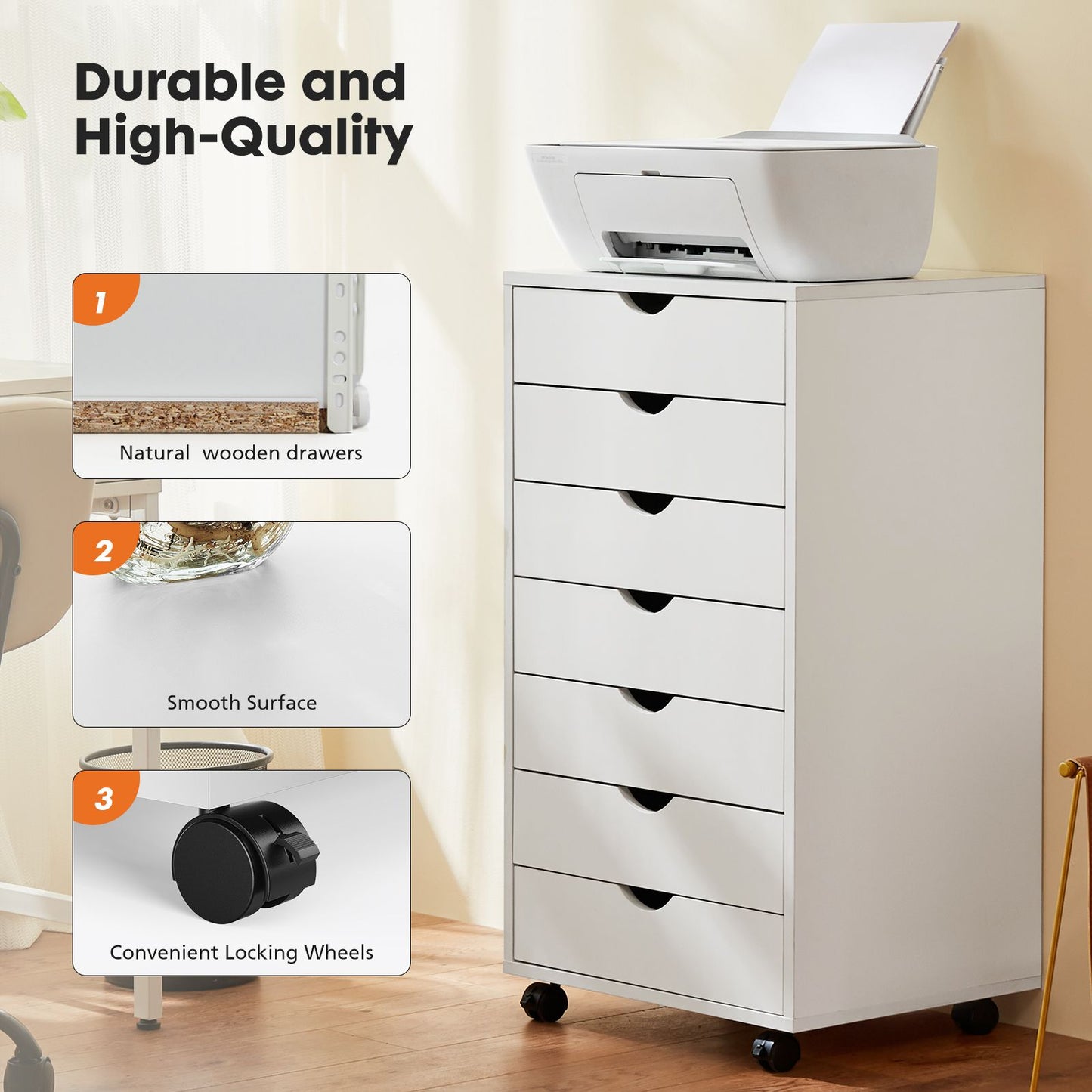 Storage Cabinet Dressers with Wheels Mobile Organizer Drawers for Office, Bedroom, Home
