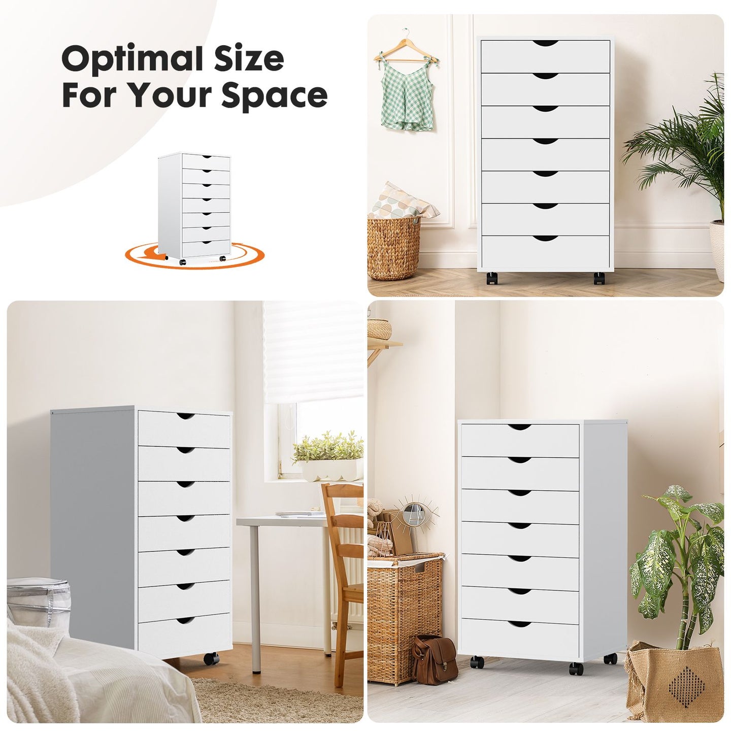 Storage Cabinet Dressers with Wheels Mobile Organizer Drawers for Office, Bedroom, Home