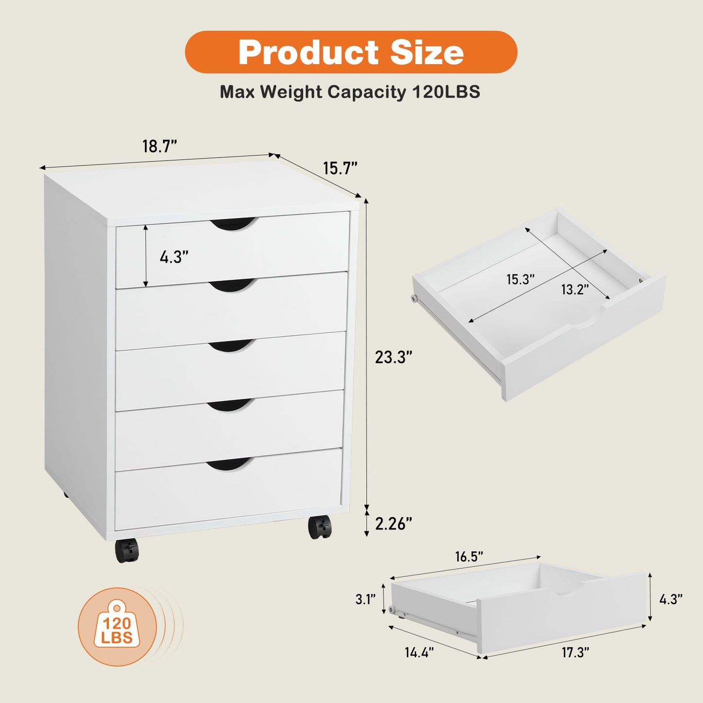 Storage Cabinet Dressers with Wheels Mobile Organizer Drawers for Office, Bedroom, Home