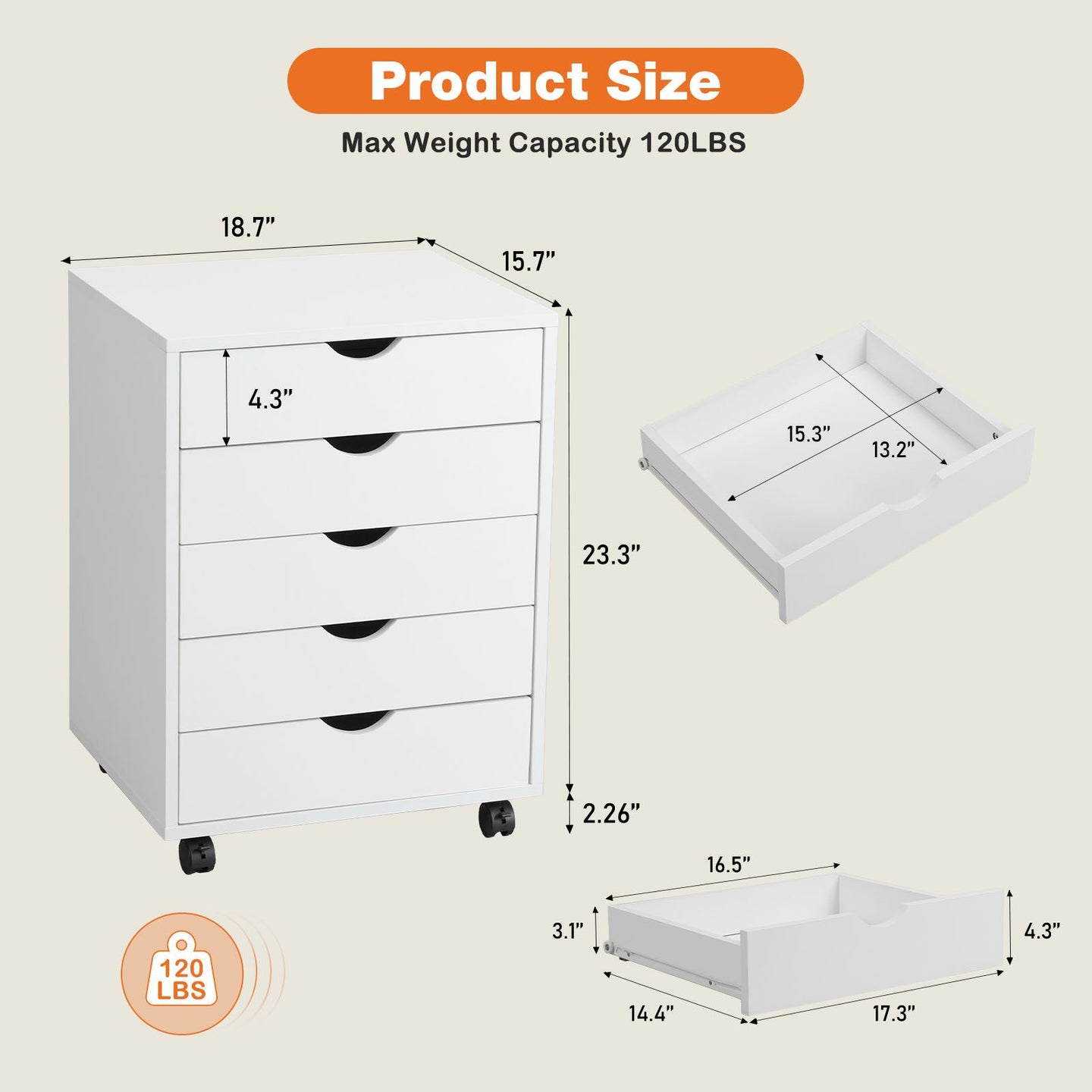 Storage Cabinet Dressers with Wheels Mobile Organizer Drawers for Office, Bedroom, Home