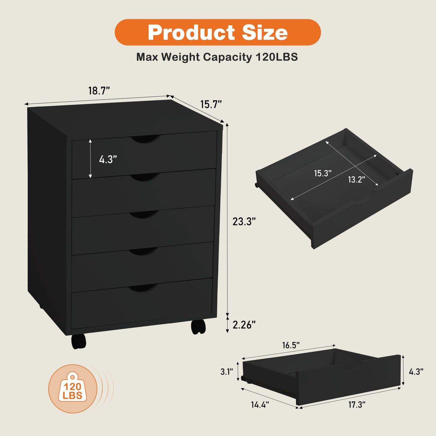 Storage Cabinet Dressers with Wheels Mobile Organizer Drawers for Office, Bedroom, Home