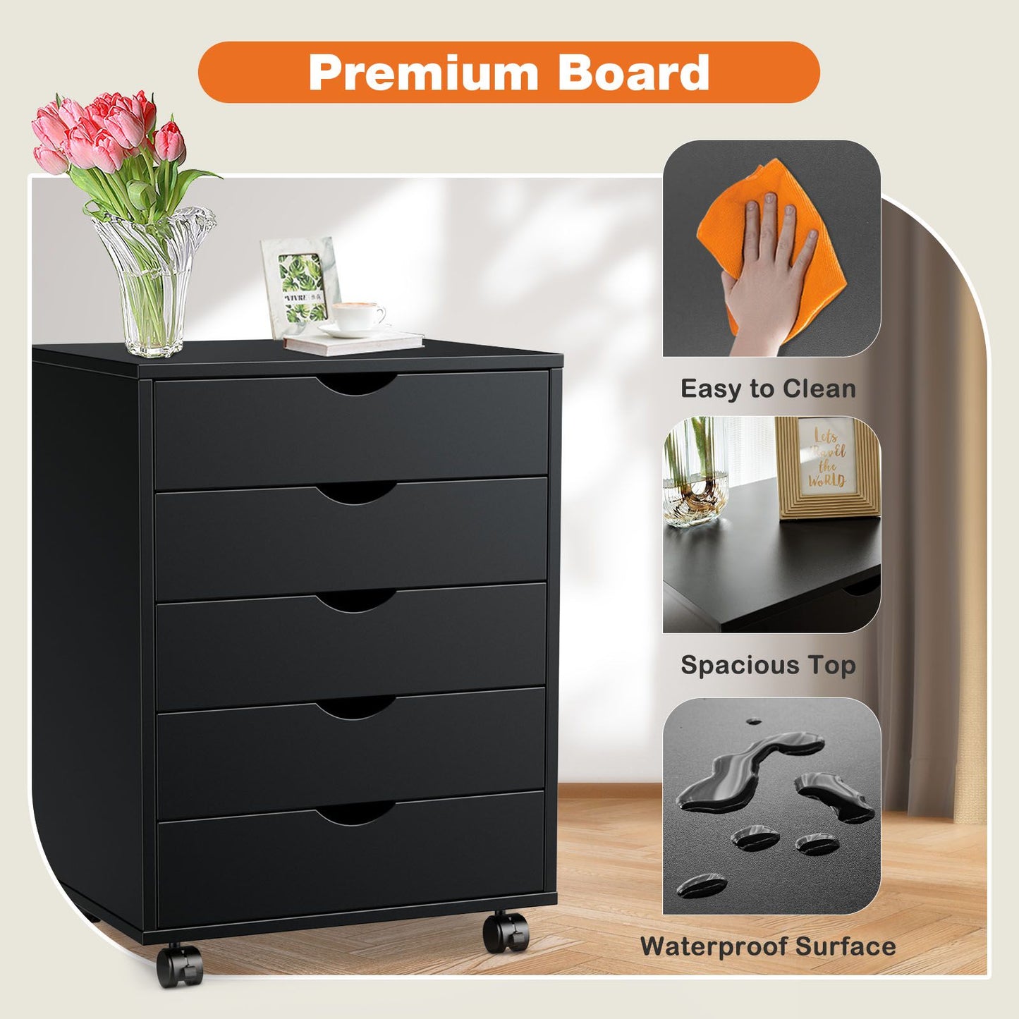 Storage Cabinet Dressers with Wheels Mobile Organizer Drawers for Office, Bedroom, Home