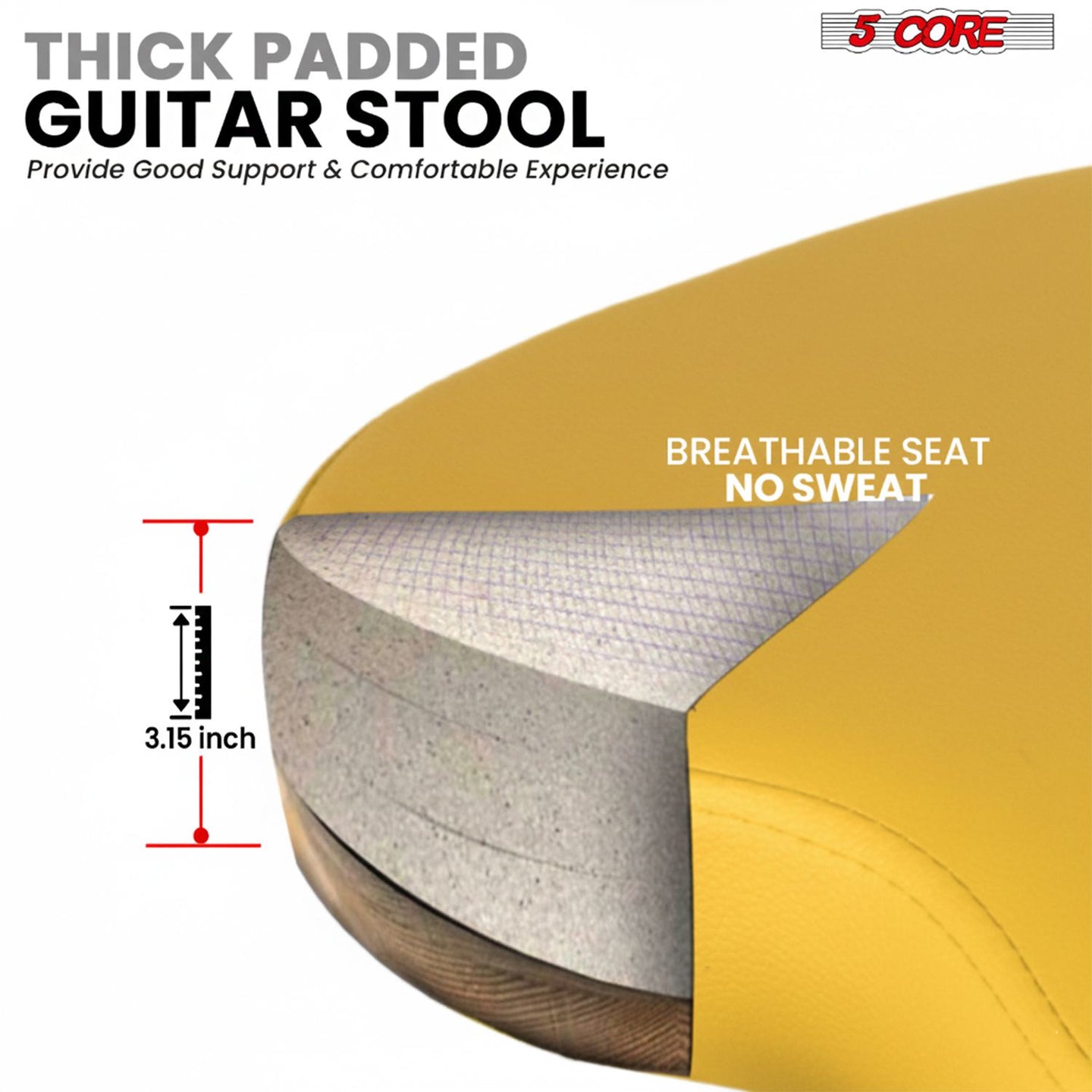 Padded Guitar Stool with Backrest, Built-in Stand & Footrest