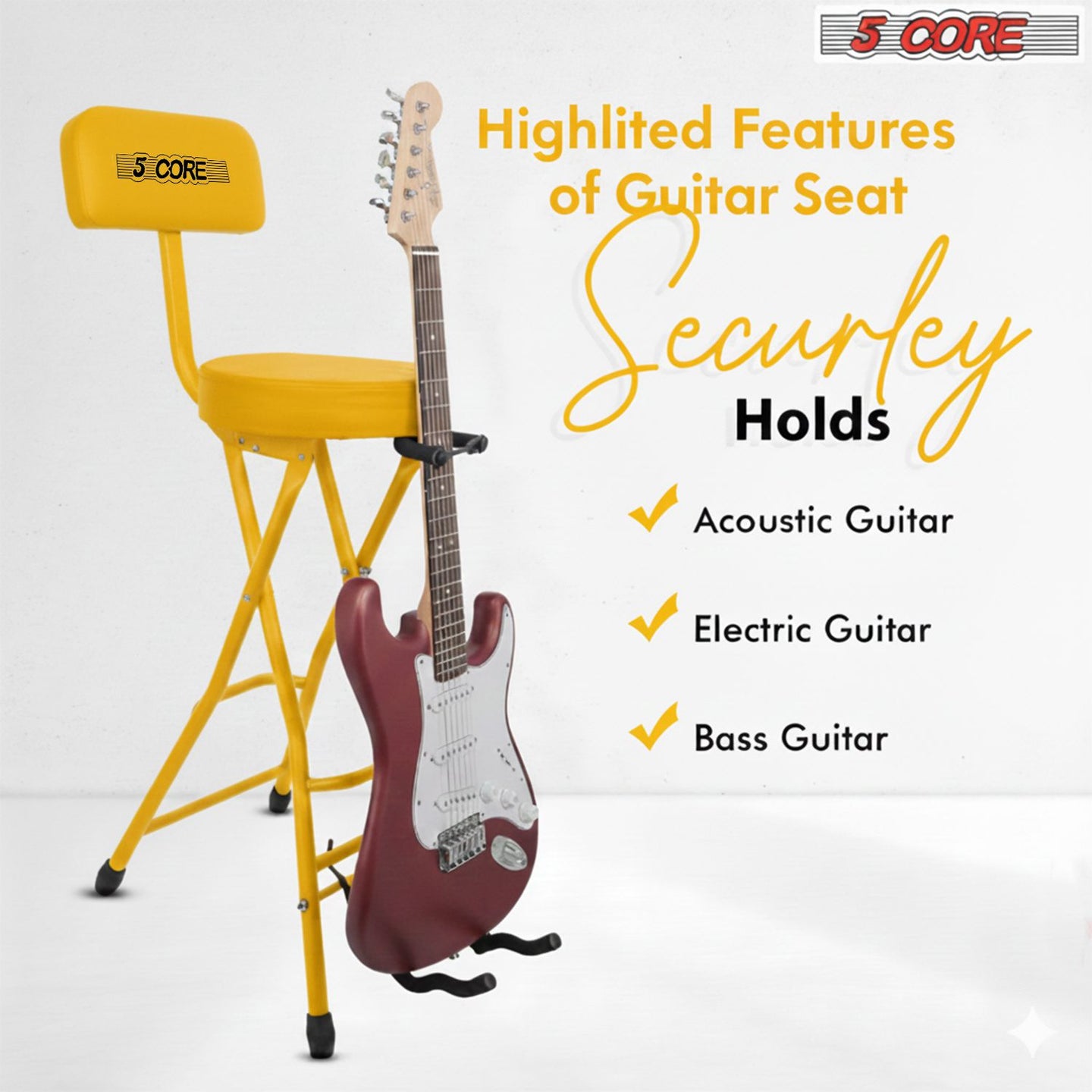 Padded Guitar Stool with Backrest, Built-in Stand & Footrest