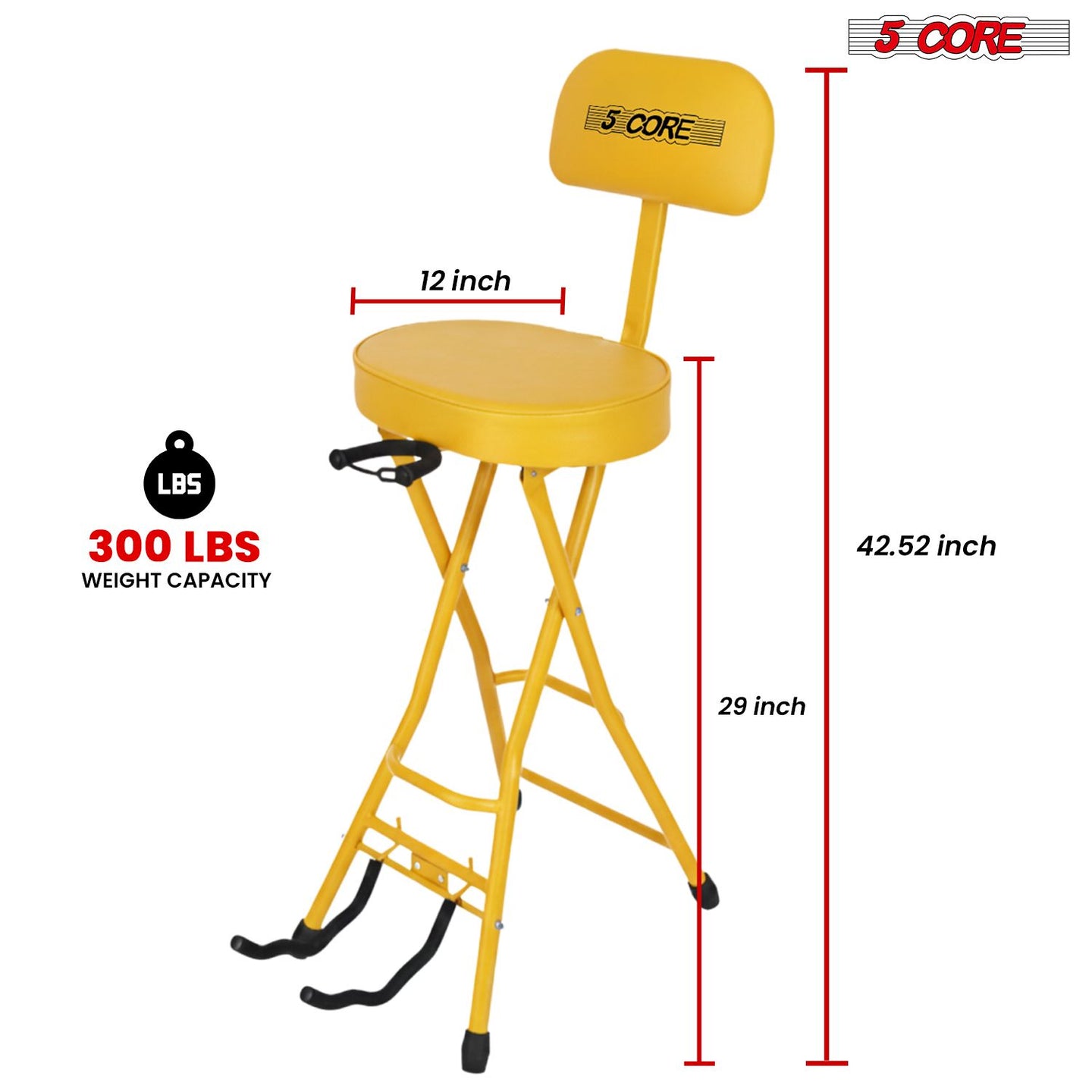 Padded Guitar Stool with Backrest, Built-in Stand & Footrest