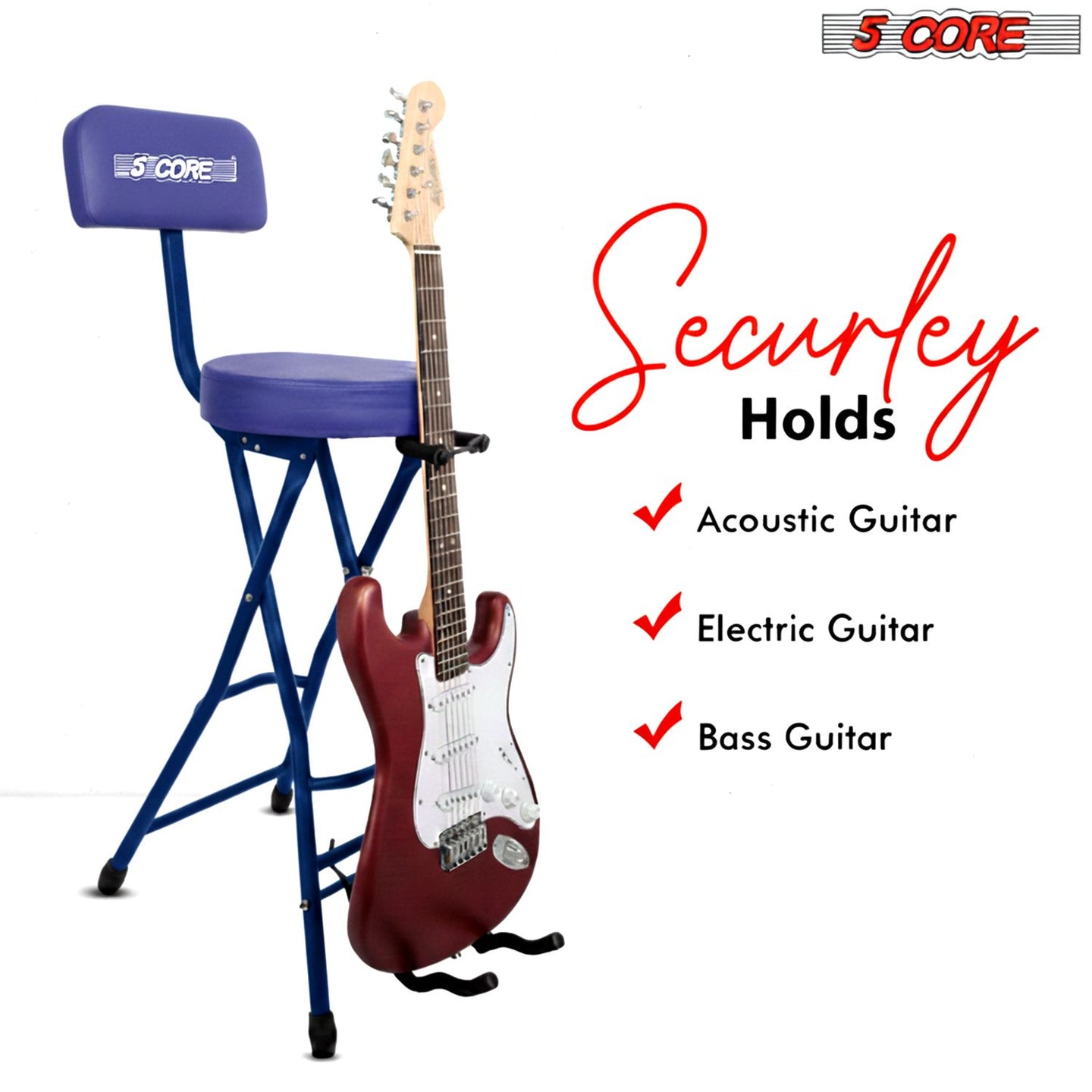 Padded Guitar Stool with Backrest, Built-in Stand & Footrest