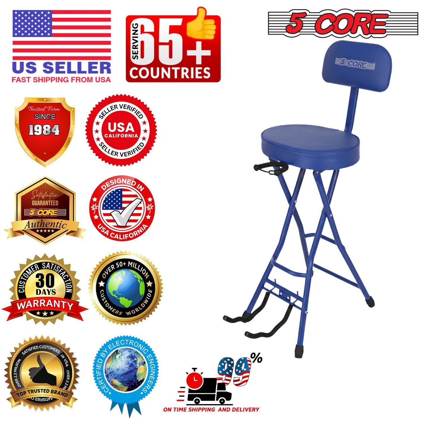 Padded Guitar Stool with Backrest, Built-in Stand & Footrest