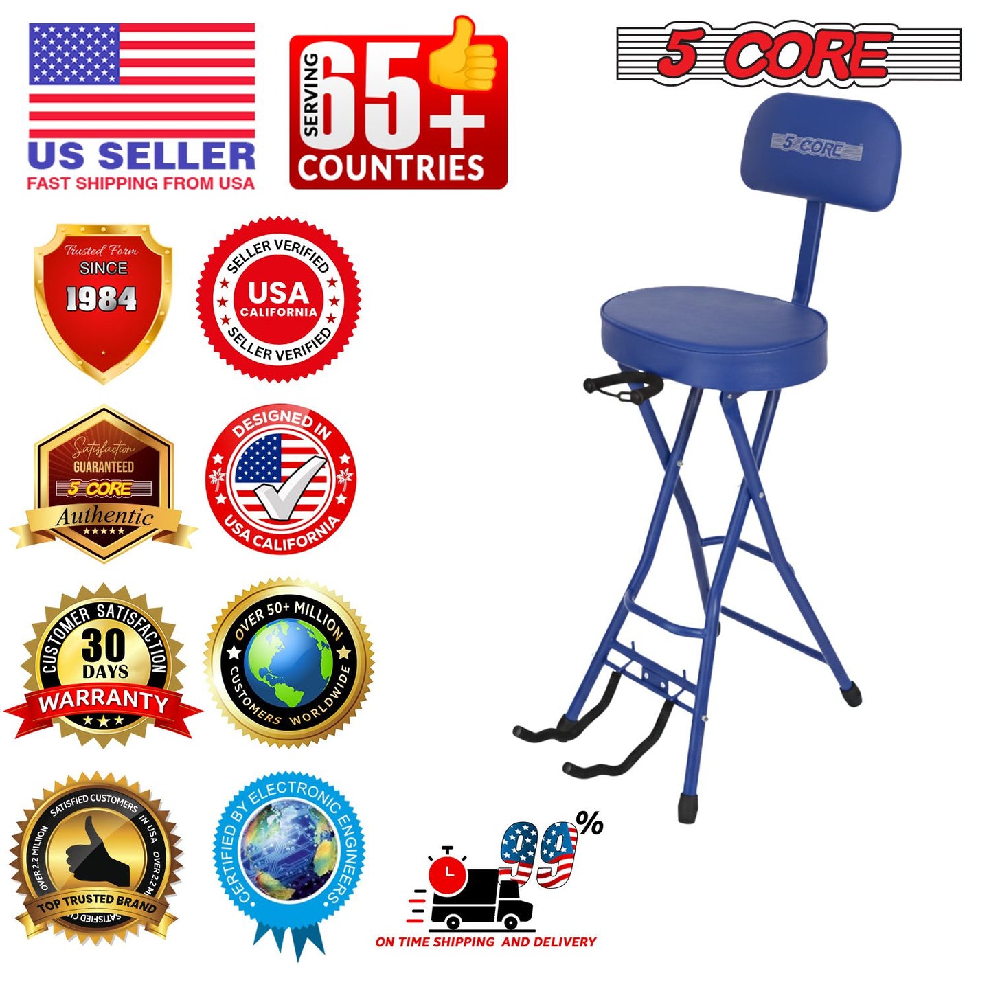 Padded Guitar Stool with Backrest, Built-in Stand & Footrest