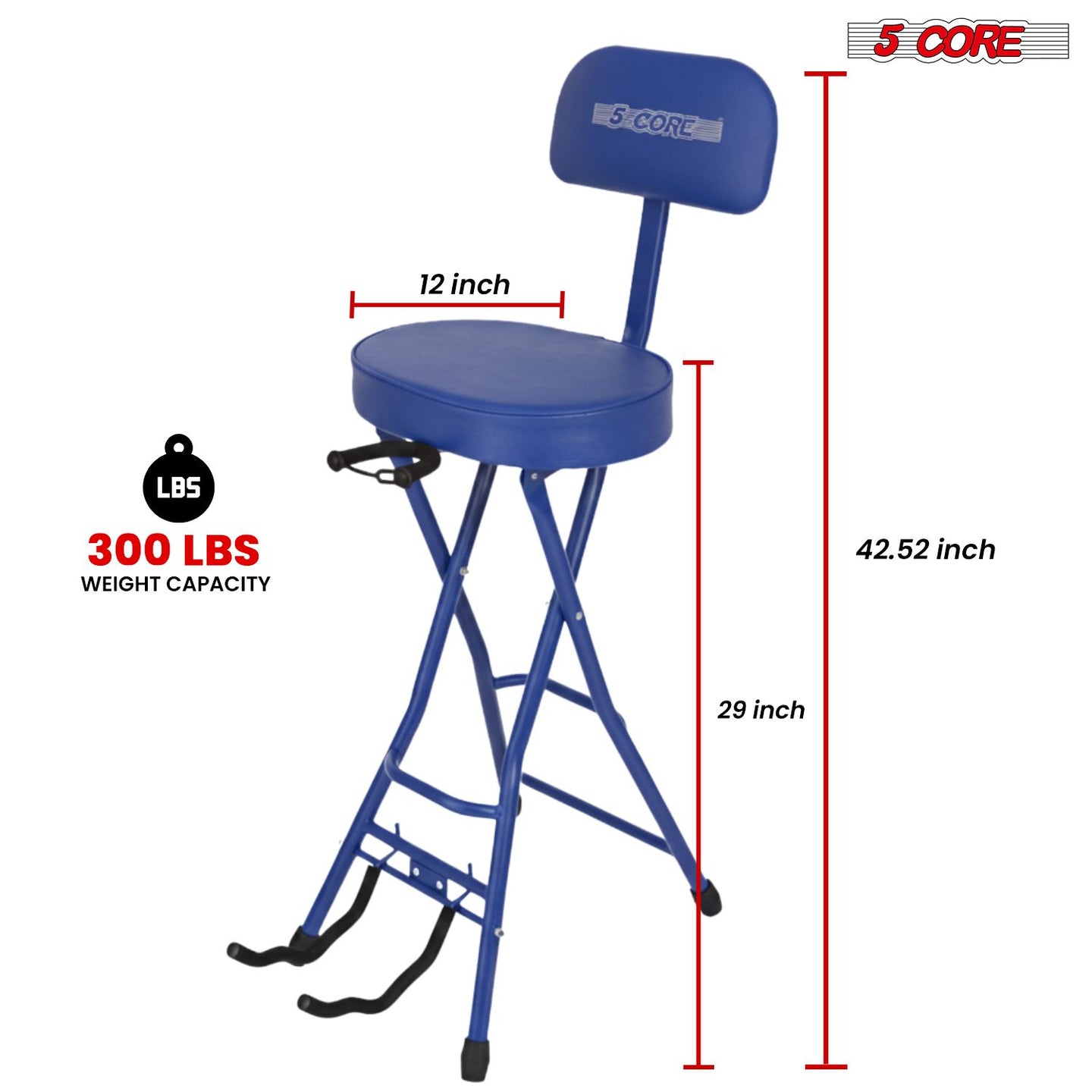 Padded Guitar Stool with Backrest, Built-in Stand & Footrest