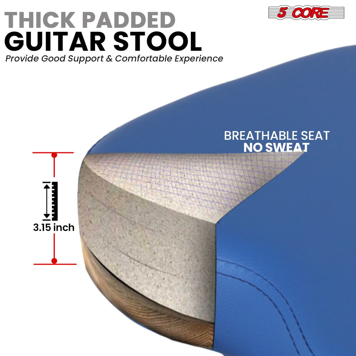 Padded Guitar Stool with Backrest, Built-in Stand & Footrest