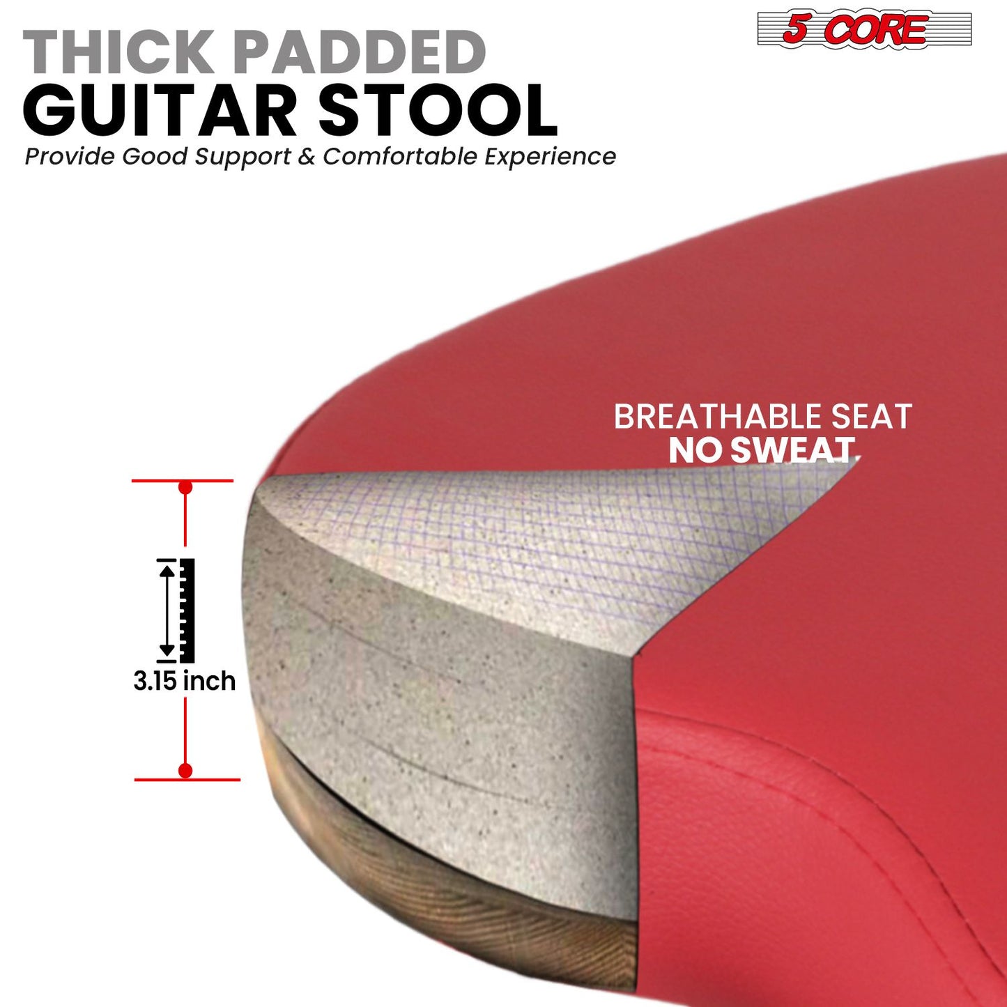 Padded Guitar Stool with Backrest, Built-in Stand & Footrest