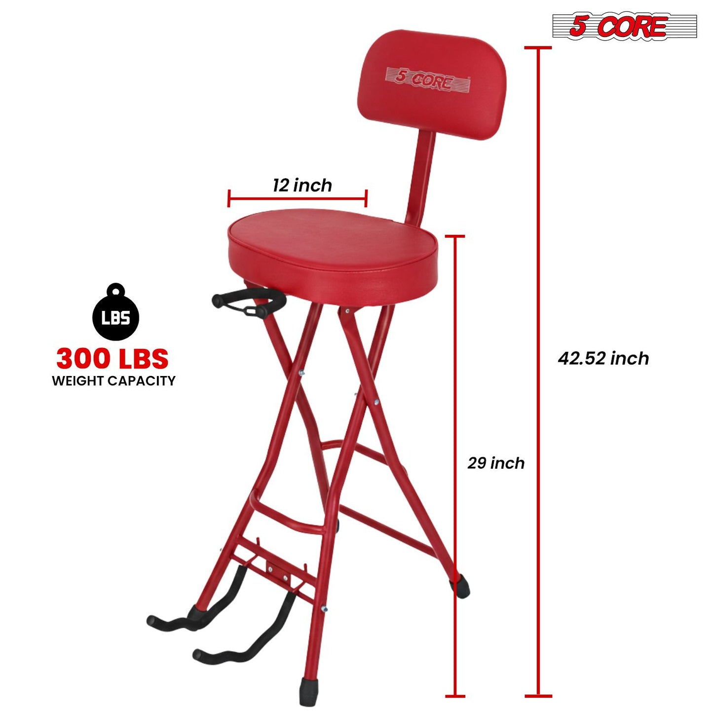 Padded Guitar Stool with Backrest, Built-in Stand & Footrest