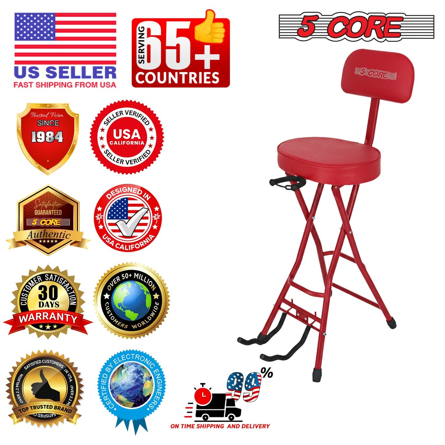 Padded Guitar Stool with Backrest, Built-in Stand & Footrest