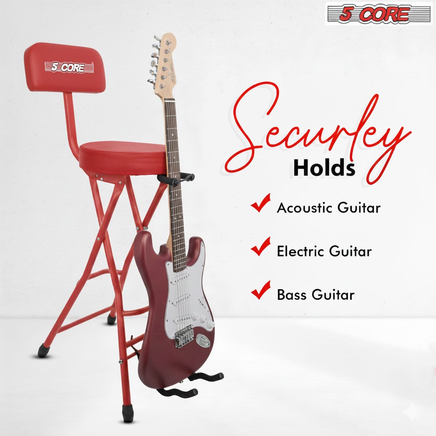 Padded Guitar Stool with Backrest, Built-in Stand & Footrest