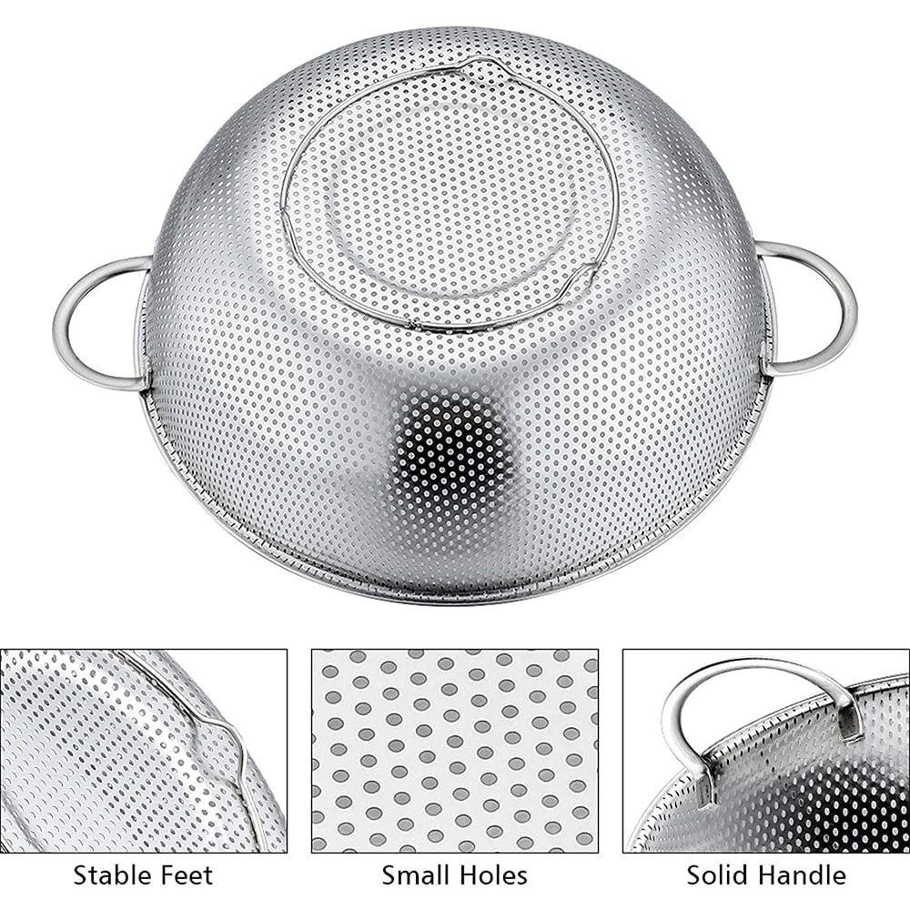Colander Set of 3, Stainless Steel Micro-Perforated Colanders Strainers for Draining Rinsing Washing, Ideal for Pasta Vegetables Fruits, Heavy Duty & Dishwasher Safe - 1/3/5 Quart