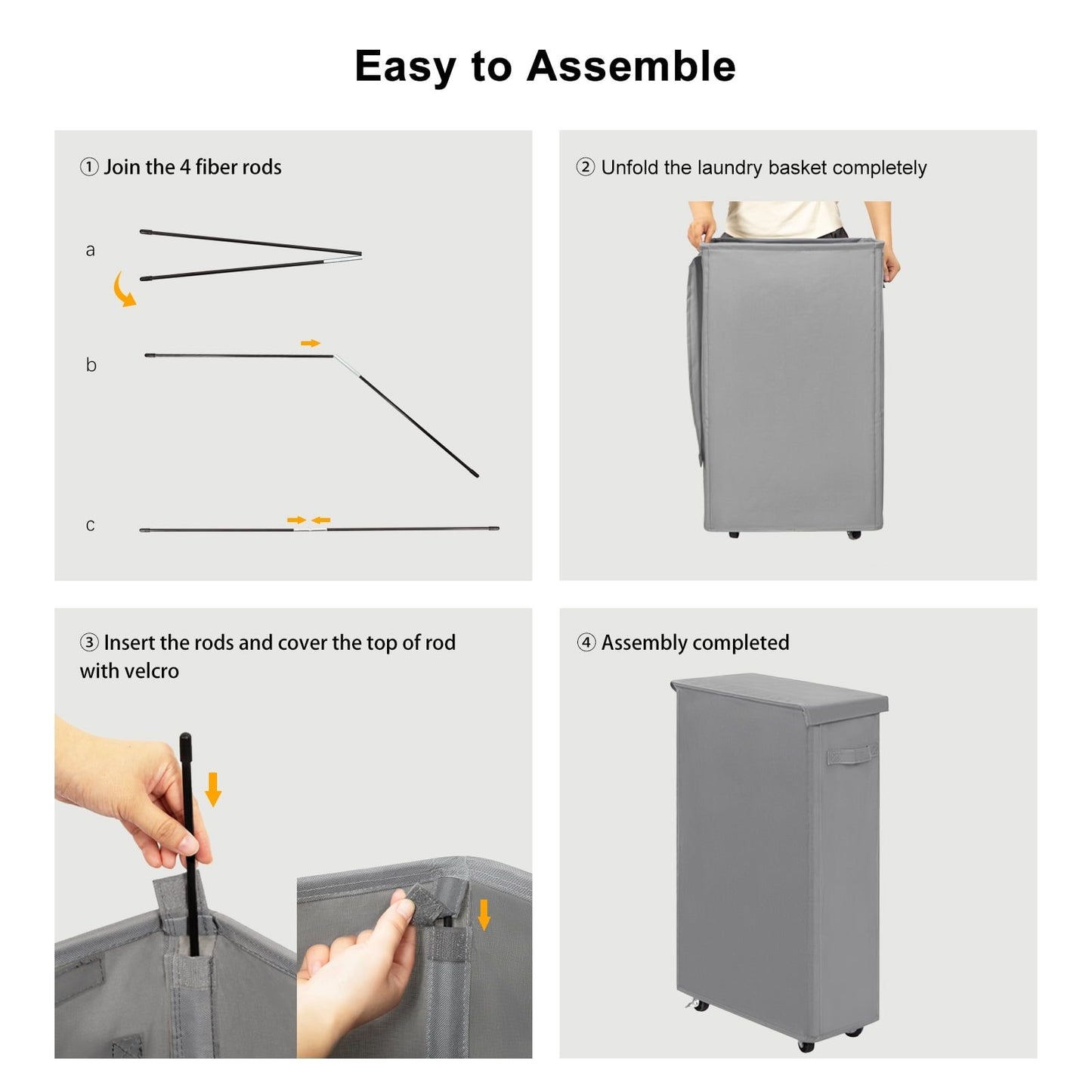 Slim Laundry Hamper with Lid & Wheels – 65L Collapsible Laundry Basket, Gray