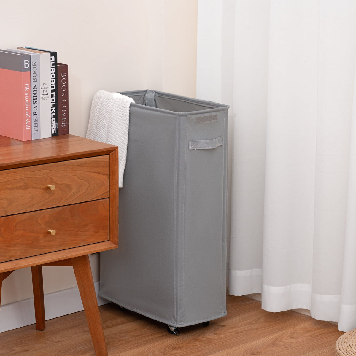 Slim Laundry Hamper with Lid & Wheels – 65L Collapsible Laundry Basket, Gray