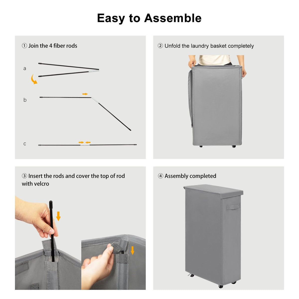 Slim Laundry Hamper with Lid & Wheels – 65L Collapsible Laundry Basket, Gray