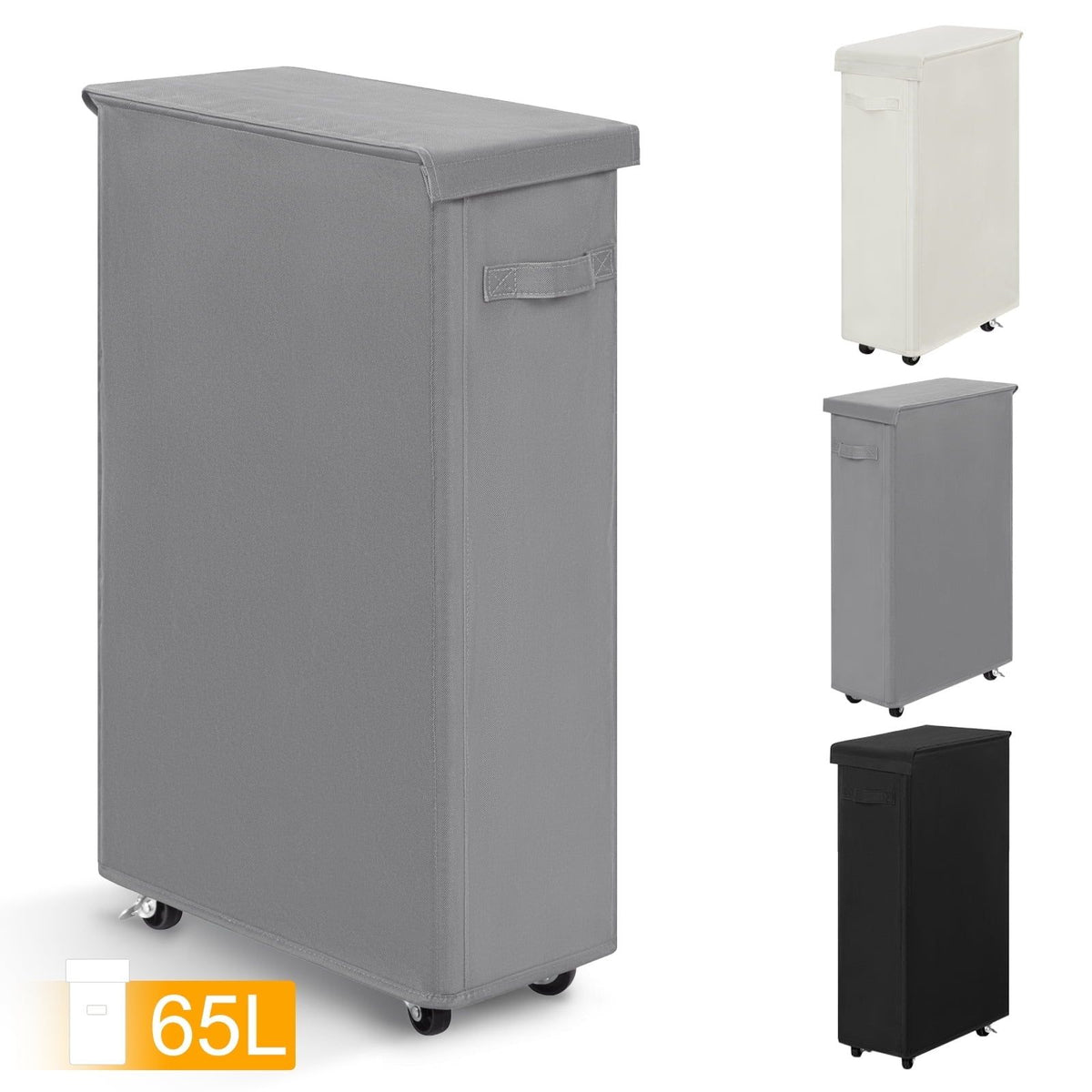 Slim Laundry Hamper with Lid & Wheels – 65L Collapsible Laundry Basket, Gray